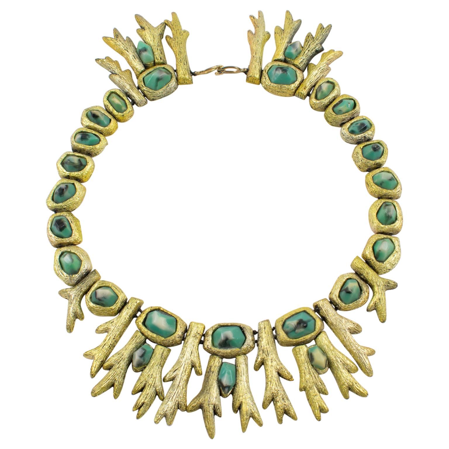 Mary Oros Sculptural Gilt Cast Resin Choker Necklace For Sale