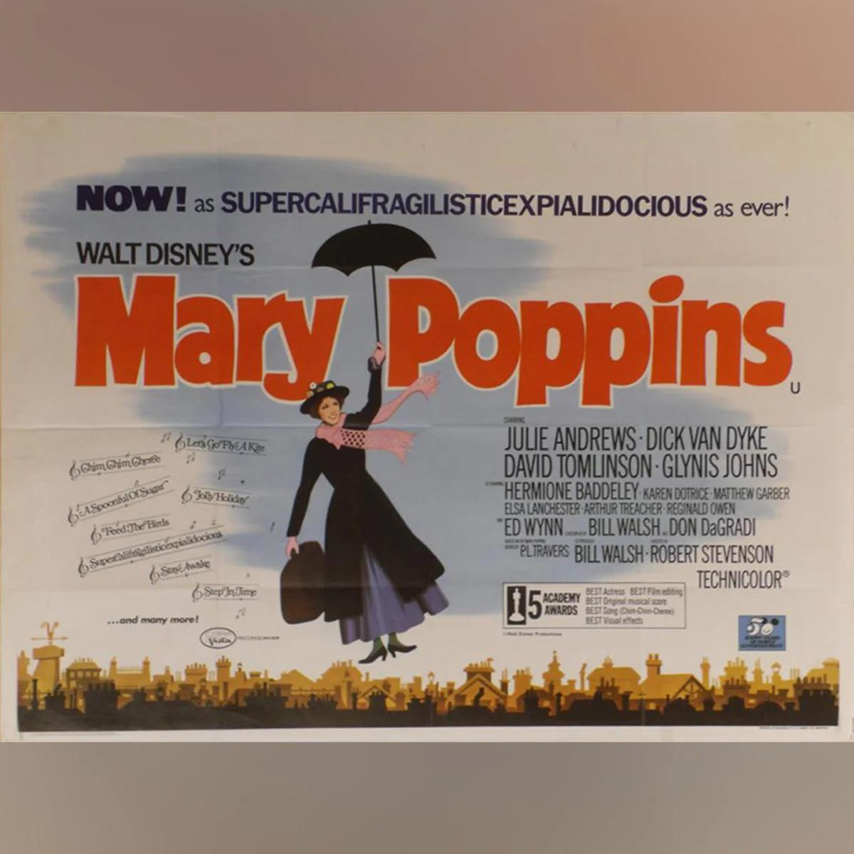 Mary Poppins (1973R)
Original British Quad (30 X 40 Zoll)

Ein echter Klassiker, für den Julie Andrews in der Rolle des gleichnamigen Super-Kindermädchens den Oscar als beste Schauspielerin erhielt. Dies ist ein britisches Plakat aus der