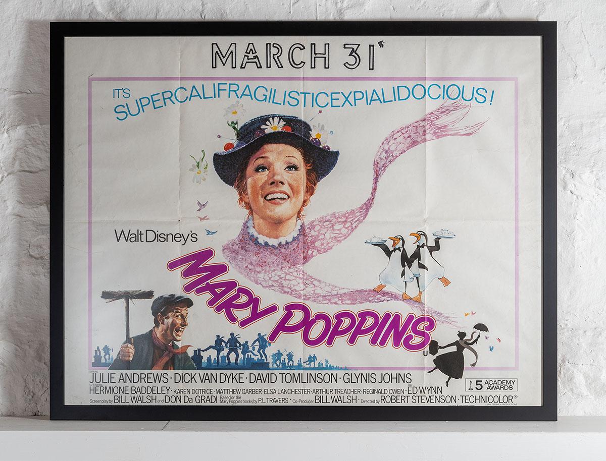 An original “It’s supercalifragilisticexpialidocious!” Mary Poppins British Cinema Billing Poster, the original film was released in 1964, this poster is 1970’s re-release poster, printed in England by Lonsdale & Bartholomew Ltd
This example has