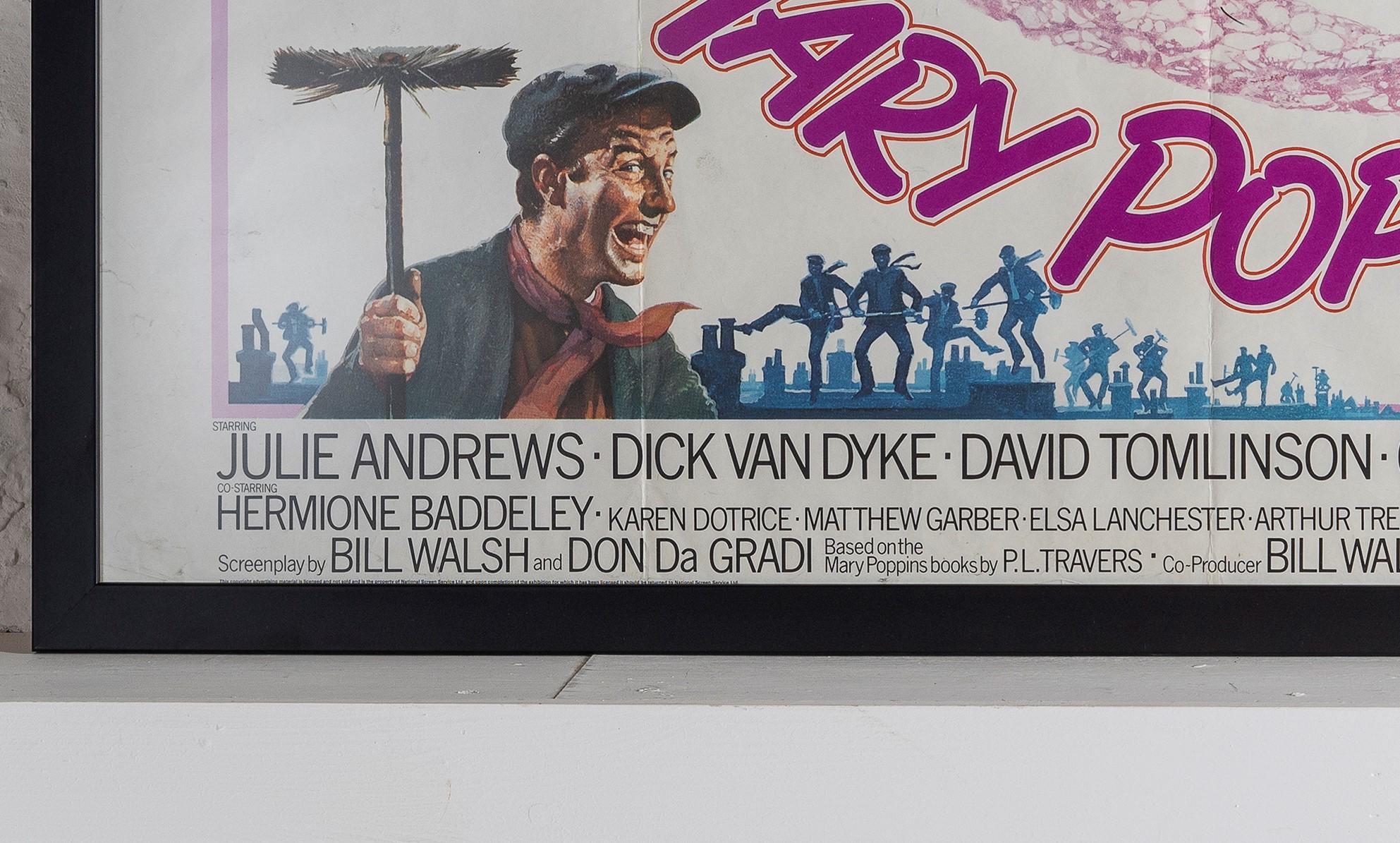 Mary Poppins Film, 1970er Jahre Original Britisches Kino Filmplakat gerahmt im Zustand „Gut“ im Angebot in Llanbrynmair, GB