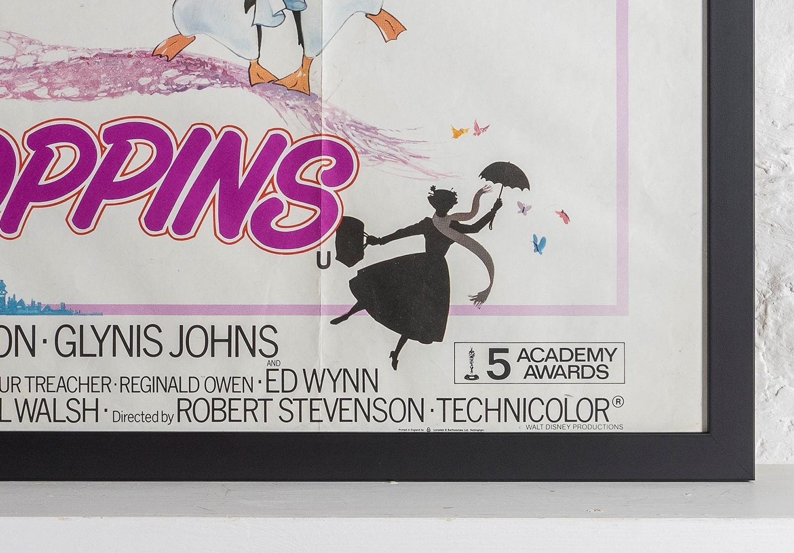 Mary Poppins Film, 1970er Jahre Original Britisches Kino Filmplakat gerahmt (20. Jahrhundert) im Angebot