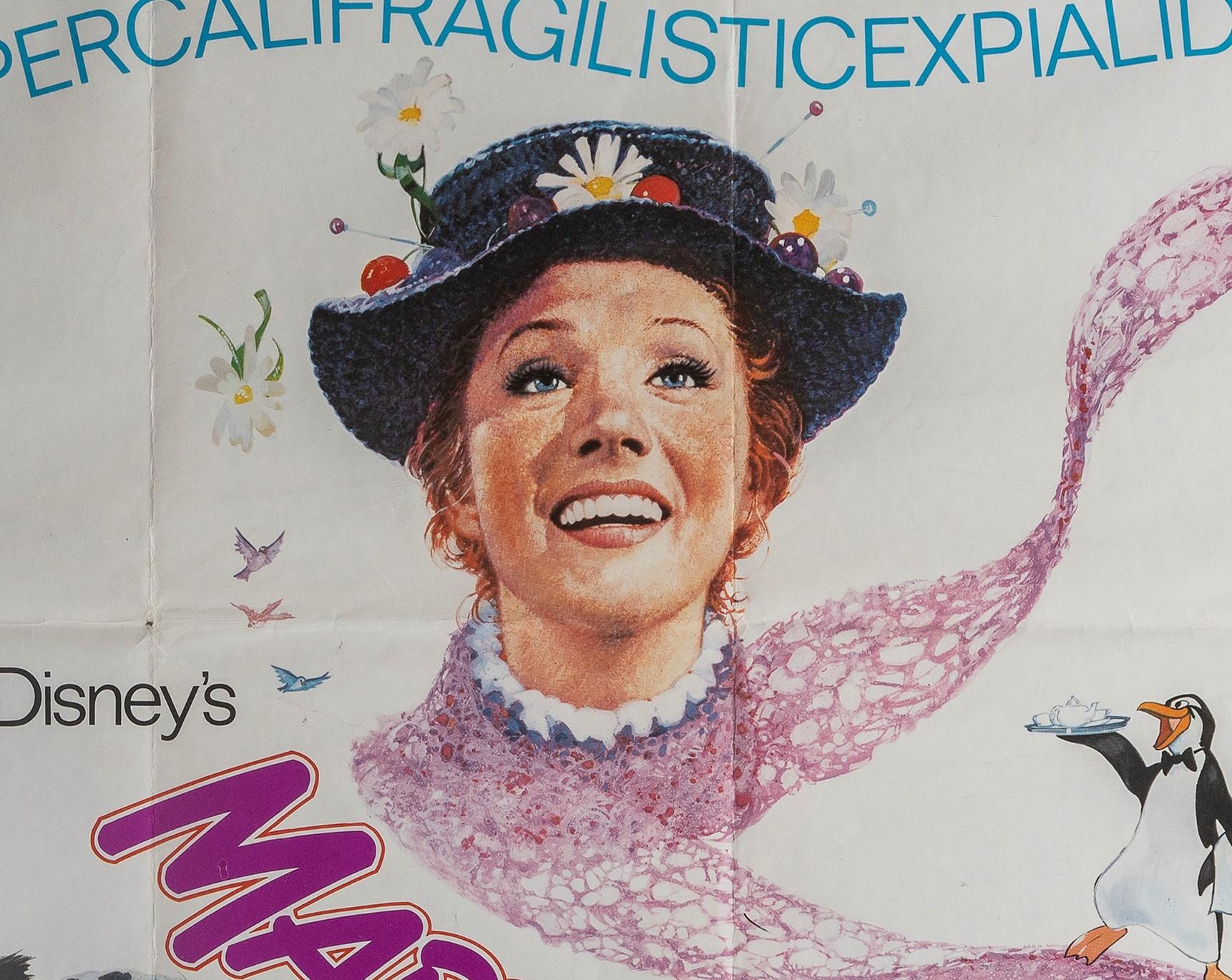 Mid-Century Modern Mary Poppins Film, 1970s Original British Cinema Movie Poster Framed For Sale