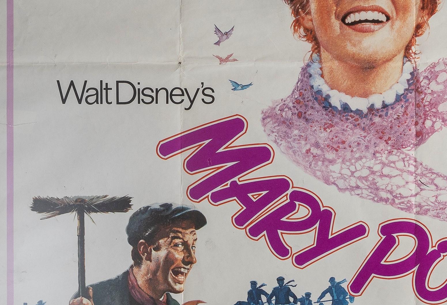 Acrylic Mary Poppins Film, 1970s Original British Cinema Movie Poster Framed For Sale