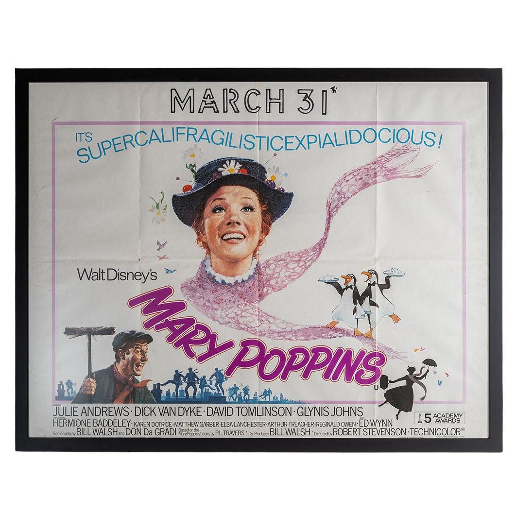 Affiche d'origine du film britannique Mary Poppins, encadrée, années 1970