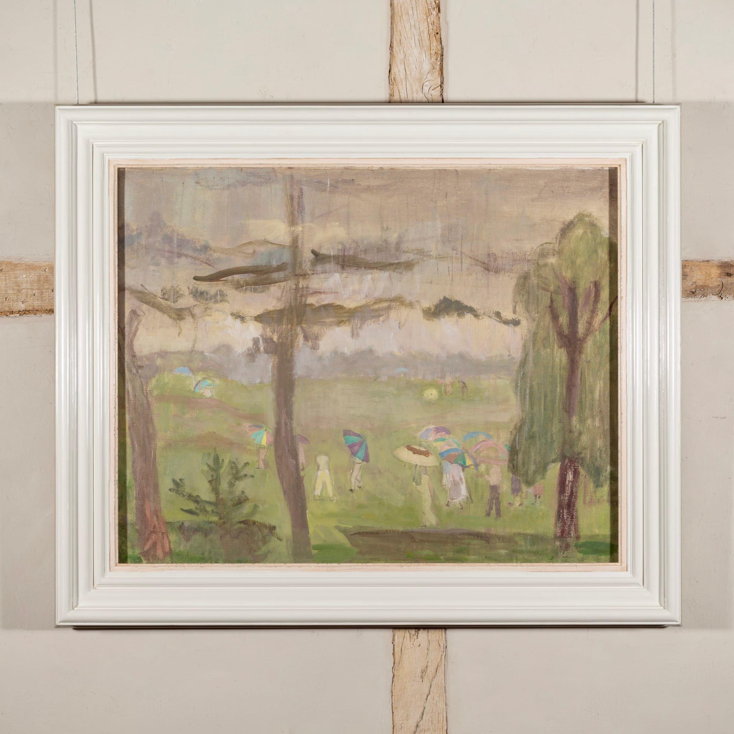 Golfisti sotto la pioggia I (La quattordicesima buca), dipinto olio su tela, 1956 circa - Painting di Mary Potter