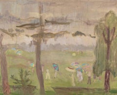 Golfers in the Rain I (The Fourteenth Hole), Oil on Canvas Painting, 1956 circa