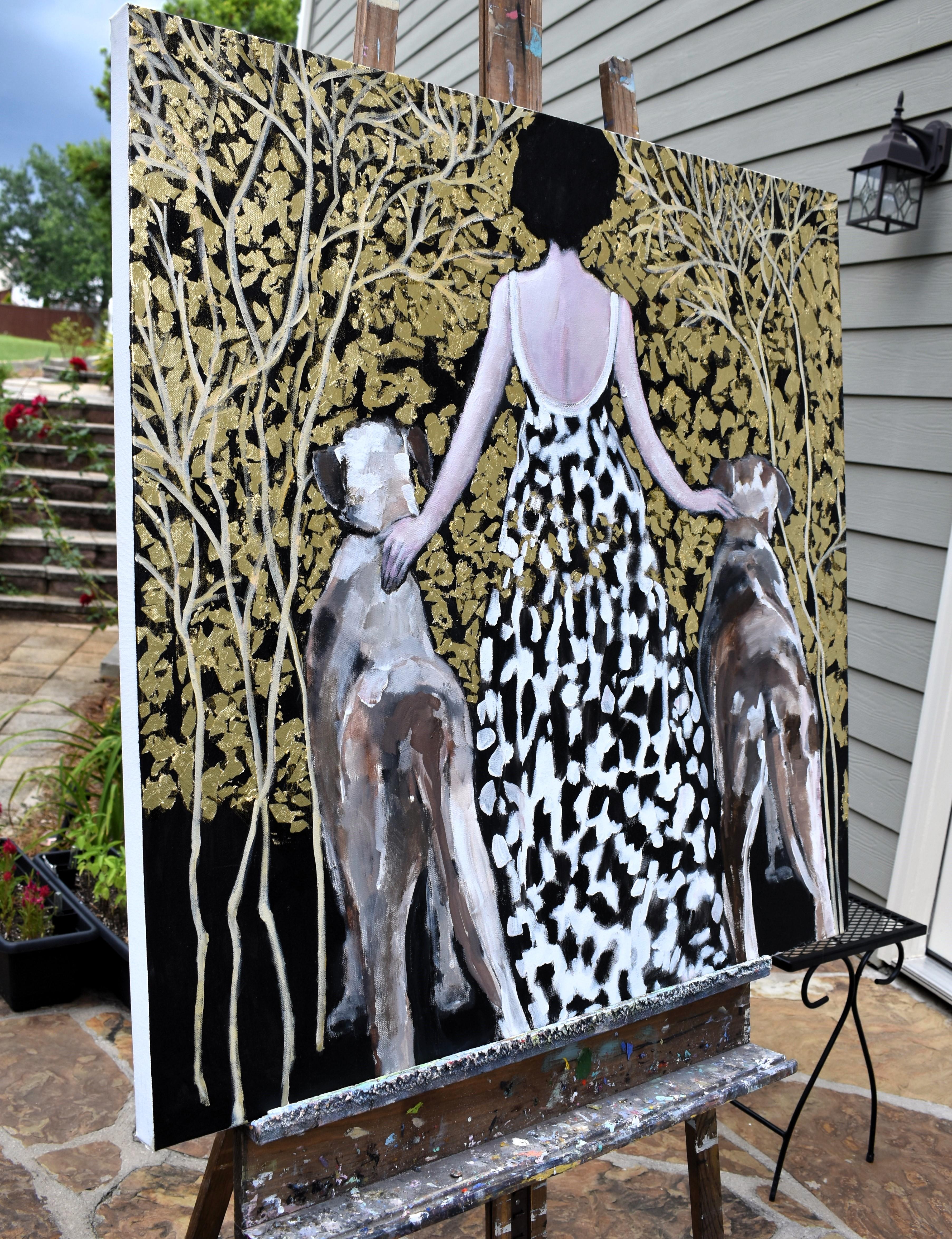 The Golden Path of Best Friends, Original Painting - Contemporary Mixed Media Art by Mary Pratt