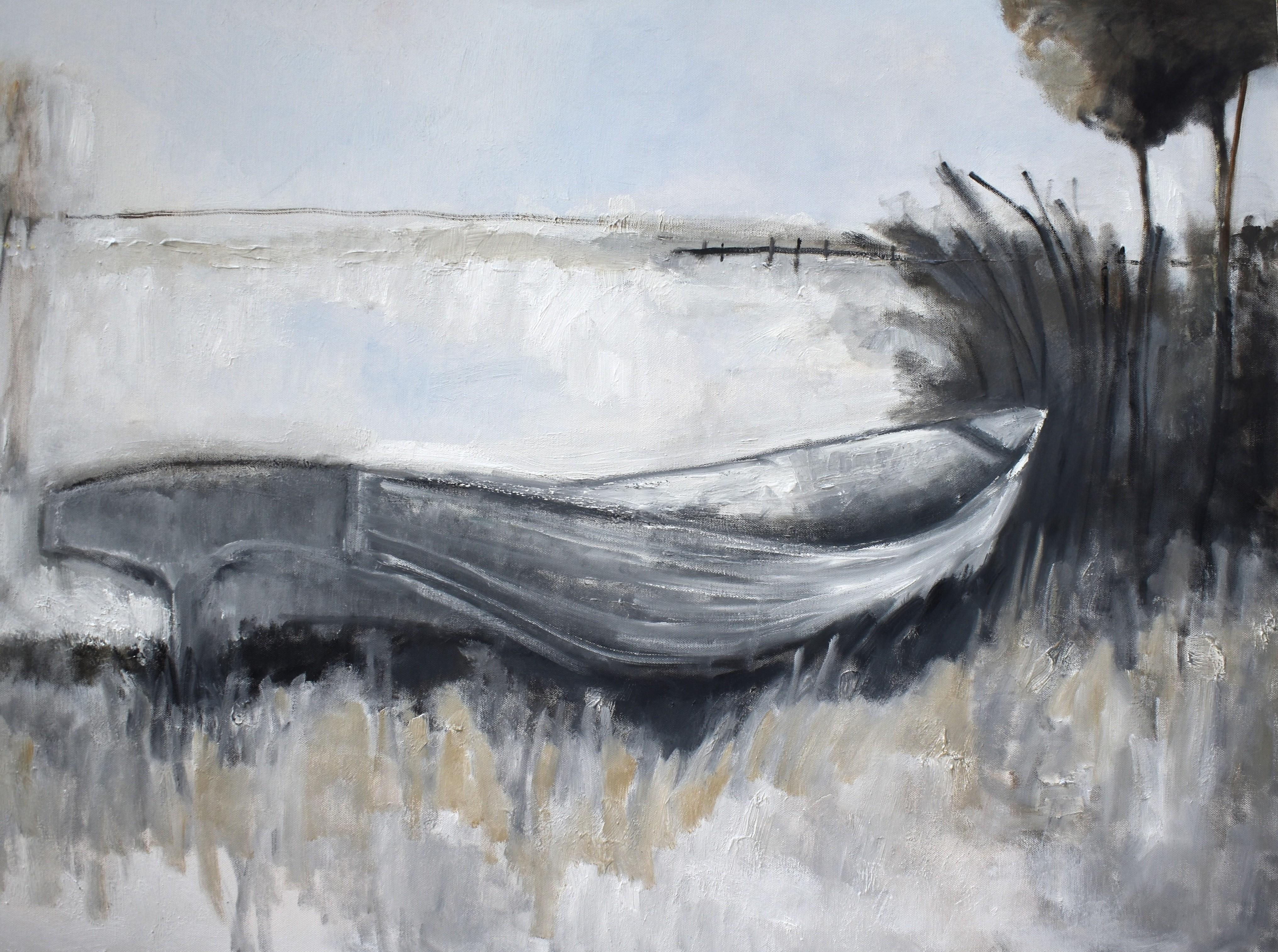 Mary Pratt Landscape Painting – Ein Boot am Ufer, Ölgemälde