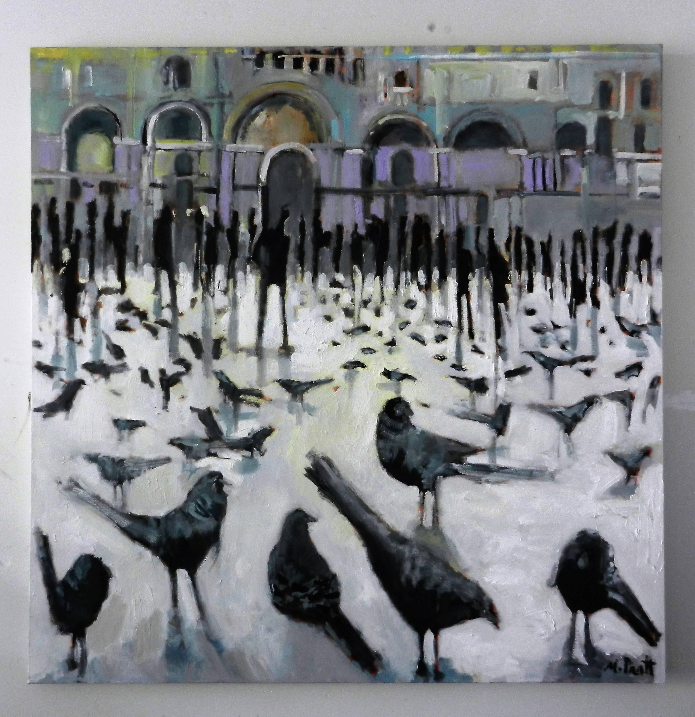 City Birds - Contemporary Painting by Mary Pratt