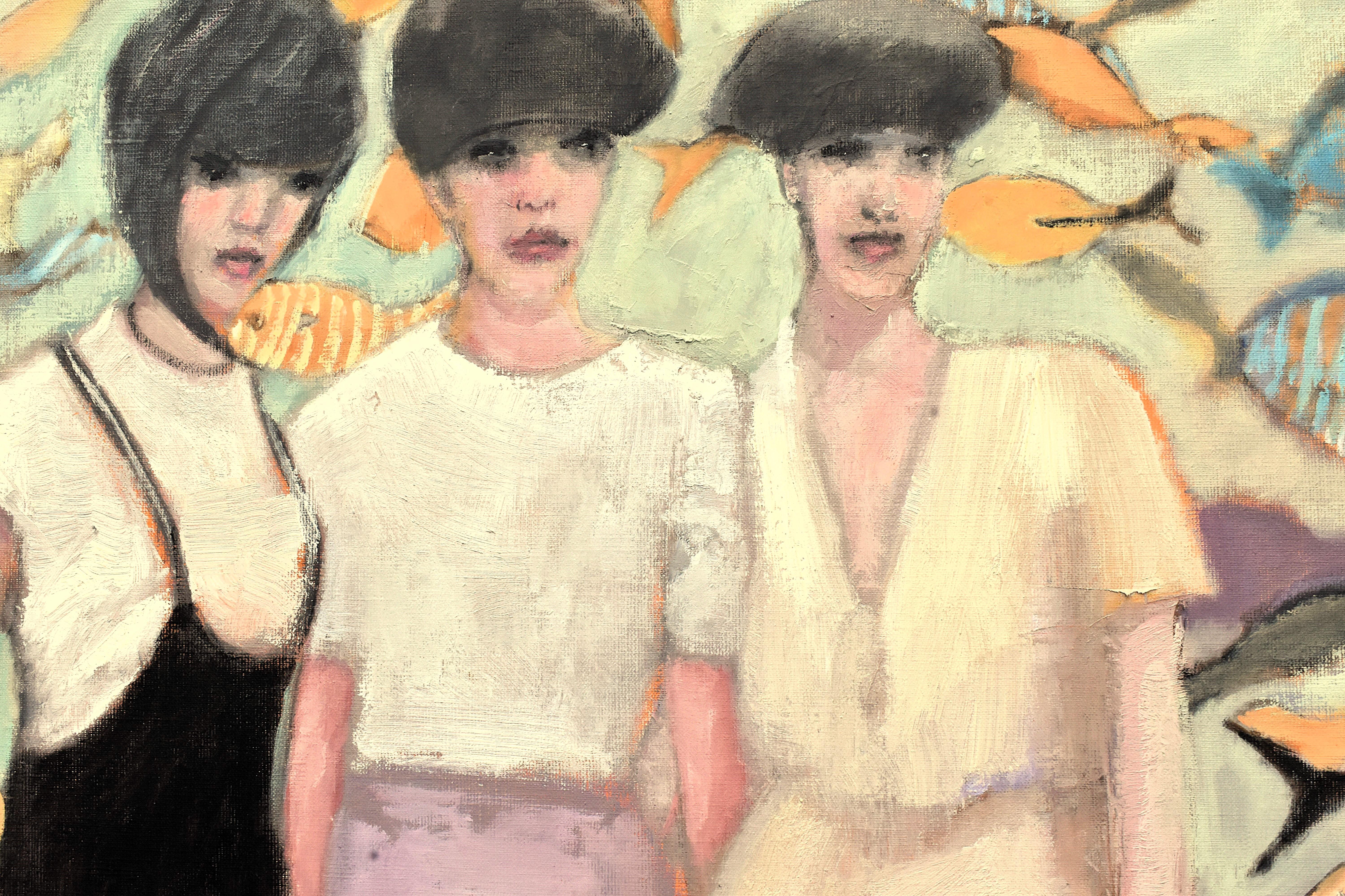 Regola dei cinque uccelli, Pittura a olio - Animal Painting Beige di Mary Pratt