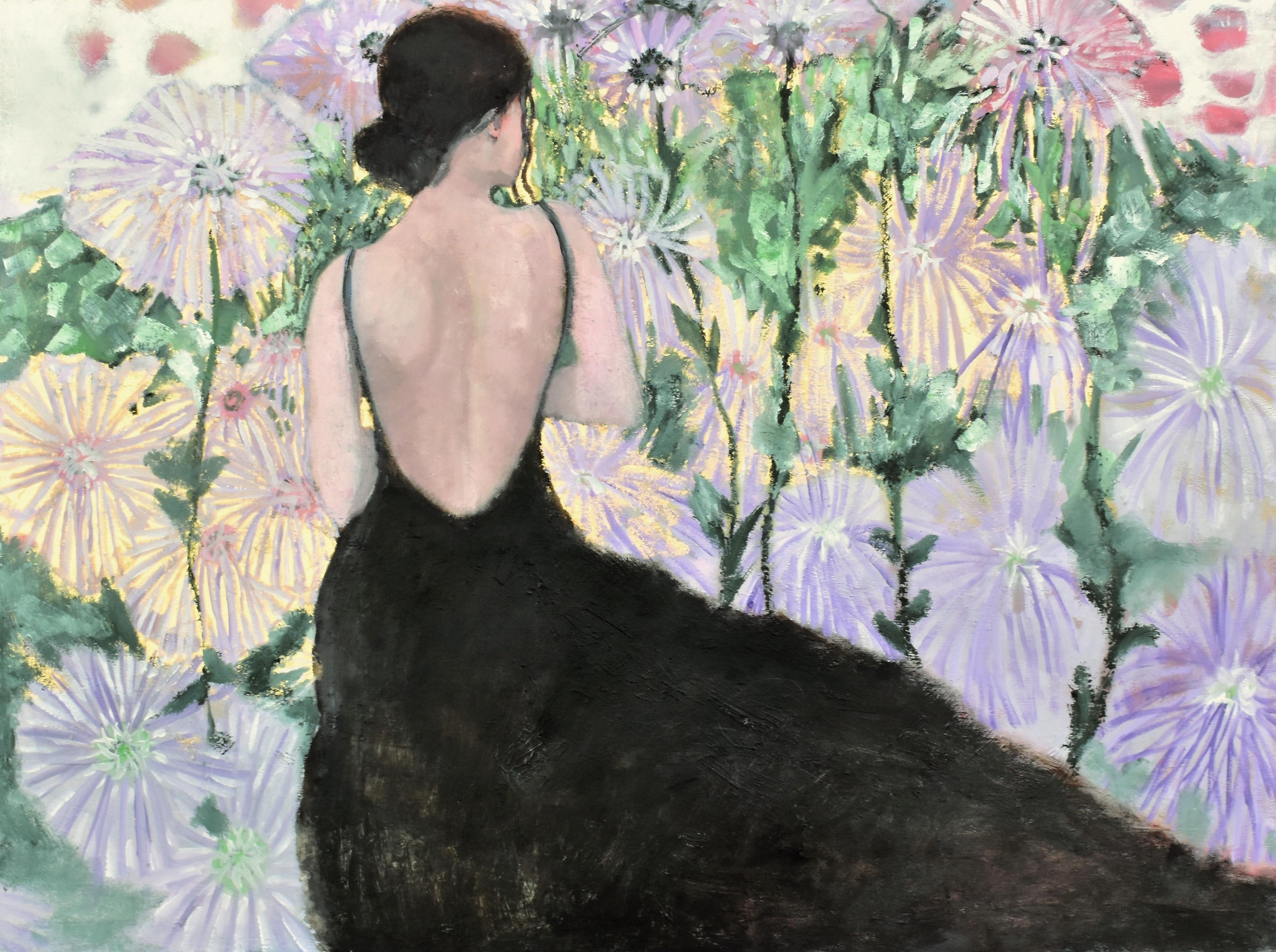 Nidificato tra i fiori di cesto, Pittura a olio