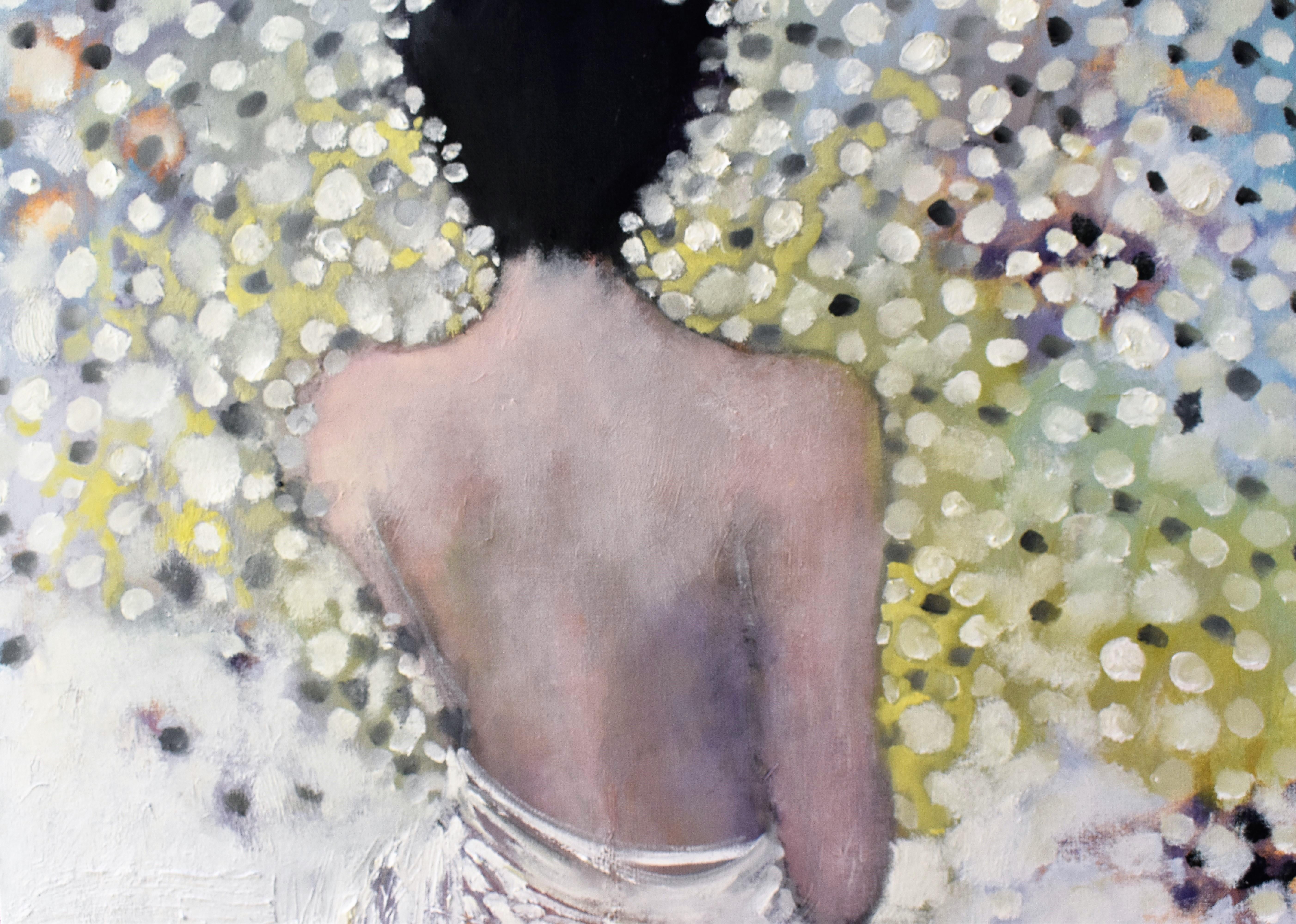 <p>Artist Comments<br>Artist Mary Pratt paints an ethereal figure with a billowing gossamer white skirt. The woman gazes through a sea of floating lights, framing her and spilling around her gentle stance. Mary paints intuitively, evoking emotions