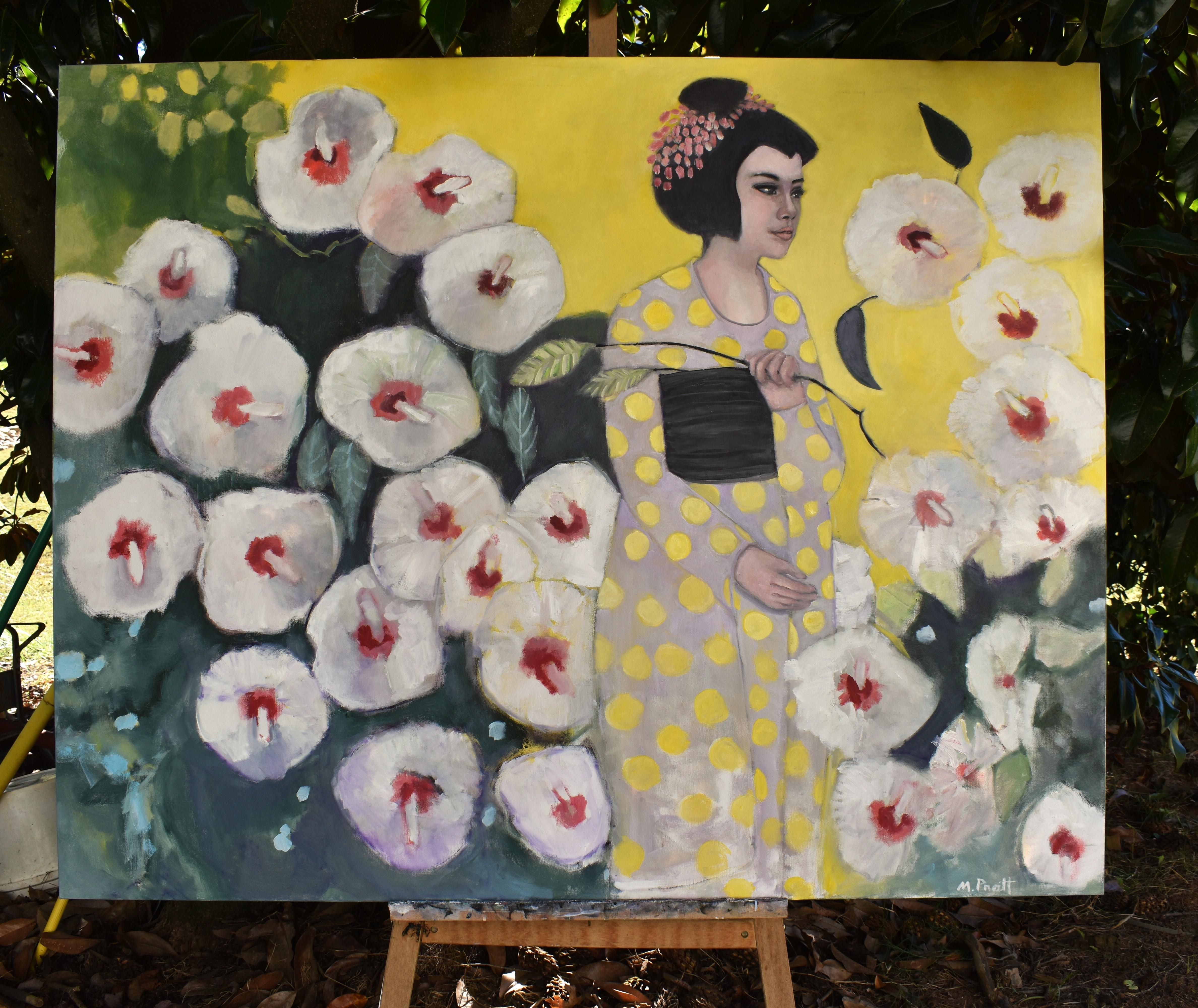 <p>Artist Comments<br>Artist Mary Pratt depicts a figure surrounded by oversized hibiscus. 