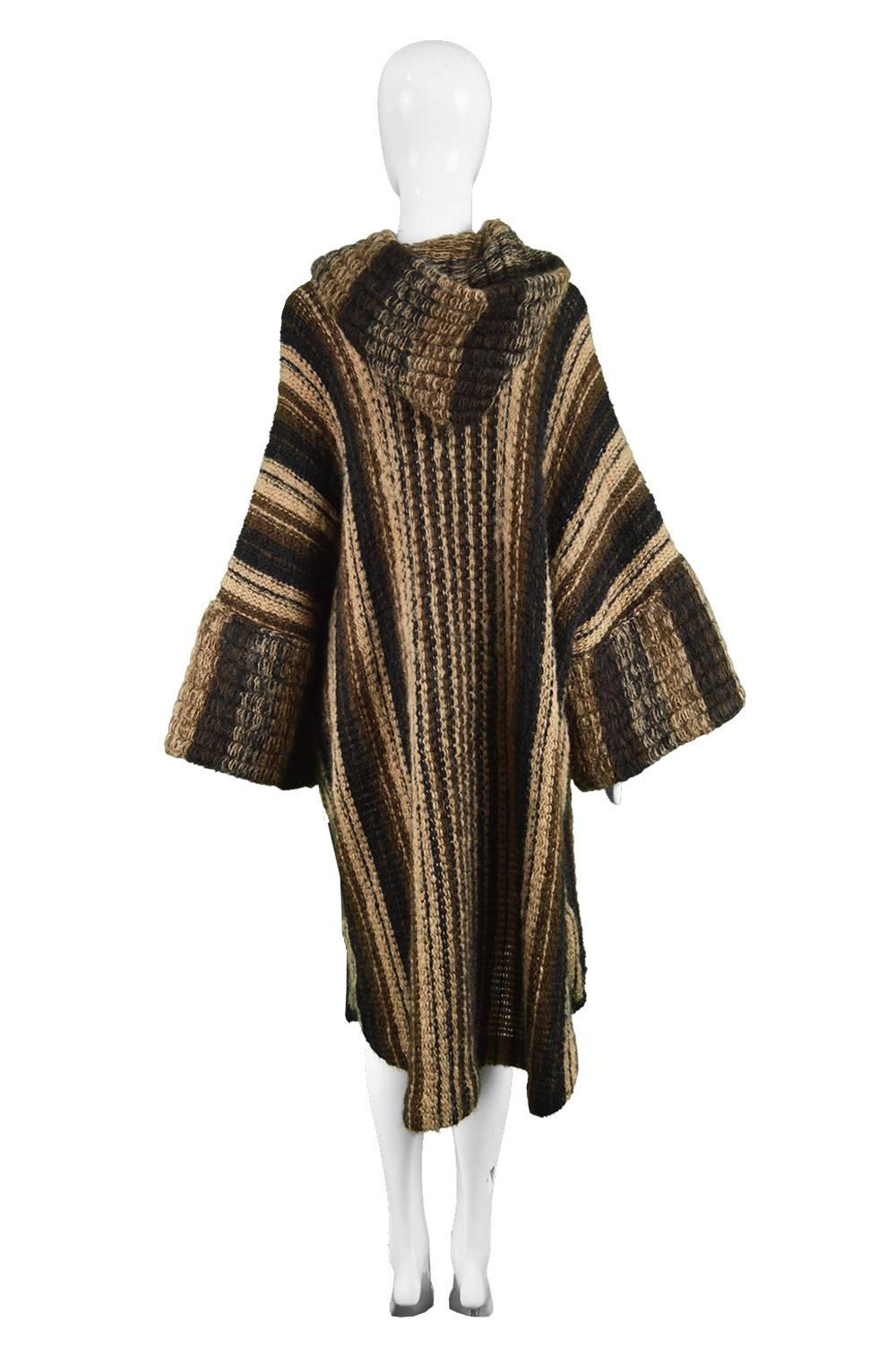 Mary Quant Vintage Brown Avant Garde Knit Poncho Dress with Attached Scarf, 1970 2