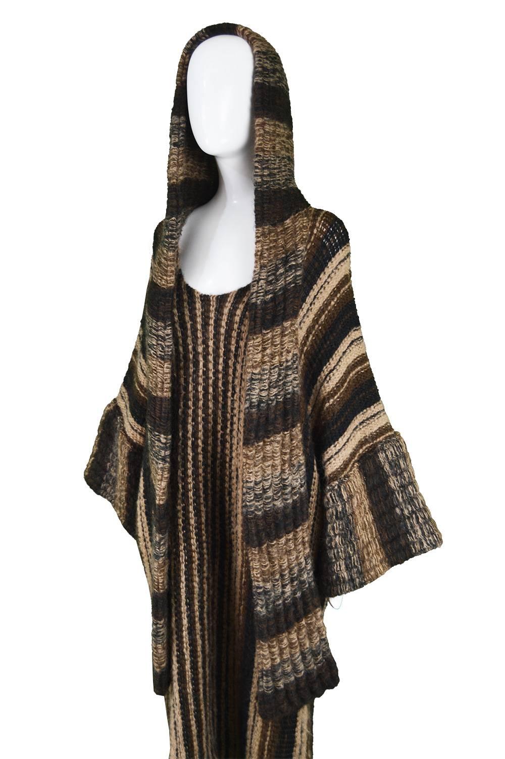Mary Quant Vintage Brown Avant Garde Knit Poncho Dress with Attached Scarf, 1970 In Excellent Condition In Doncaster, South Yorkshire