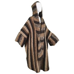 Mary Quant Vintage Brown Avant Garde Knit Poncho Dress with Attached Scarf, 1970