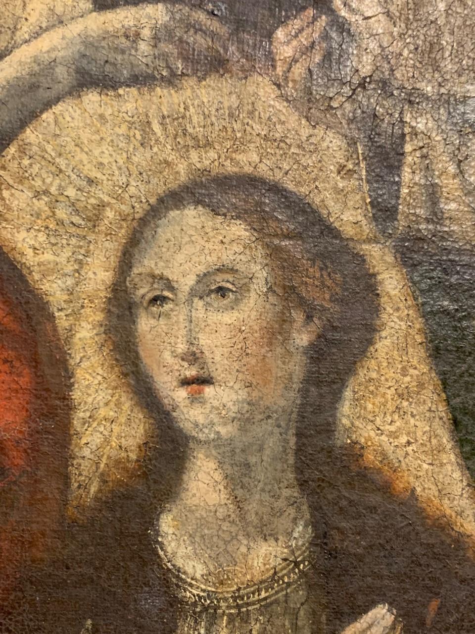 Bolivian Mary Queen of Heaven - Early 17th Century Spanish Colonial oil on canvas For Sale