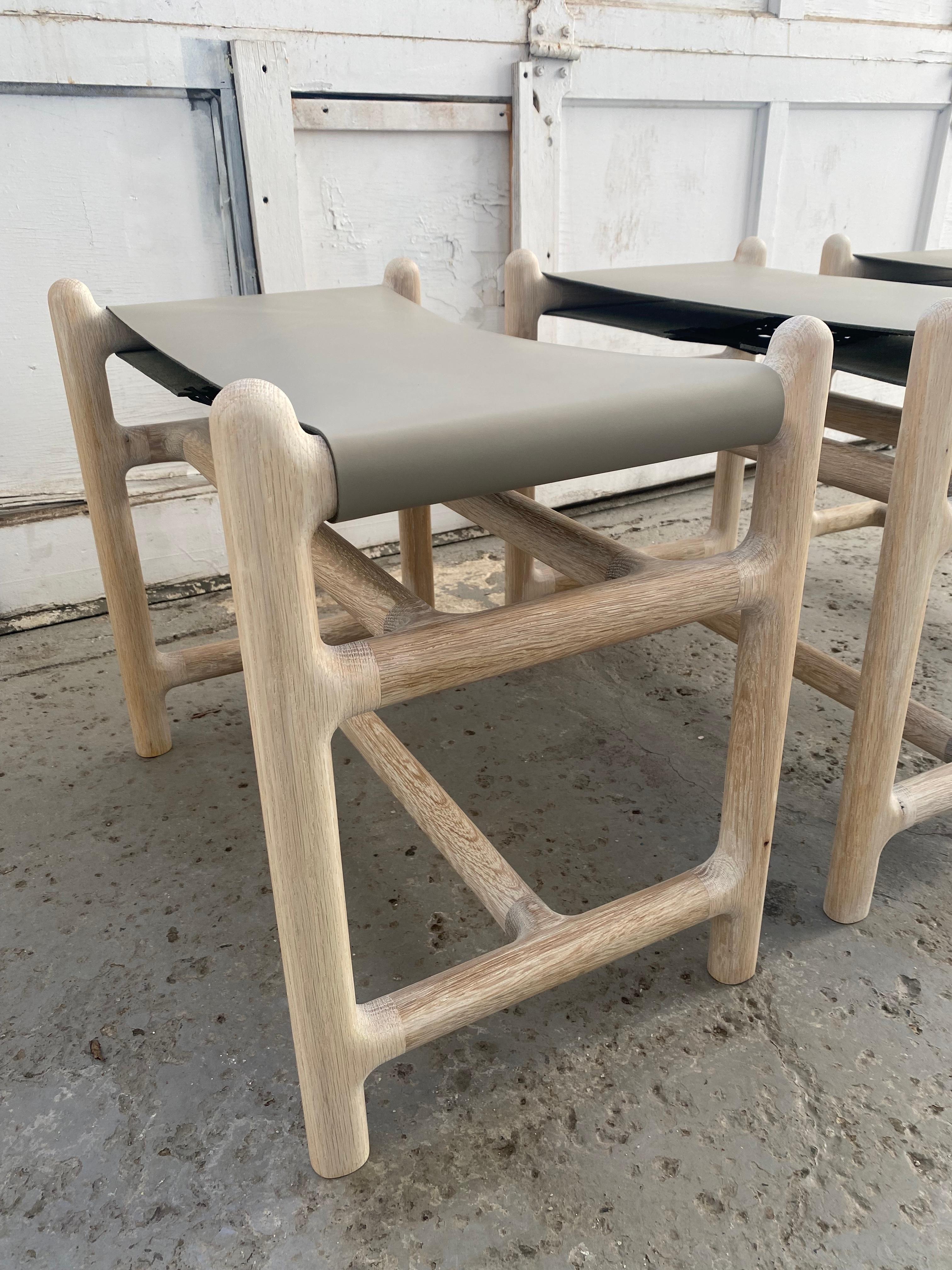 Handcrafted Lyndoe Low Stool in Solid Ash and Buffalo Hide Mary Ratcliffe Studio For Sale 4
