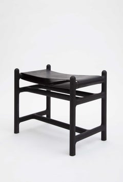 Handcrafted Lyndoe Low Stool in Solid Ash and Buffalo Hide Mary Ratcliffe Studio