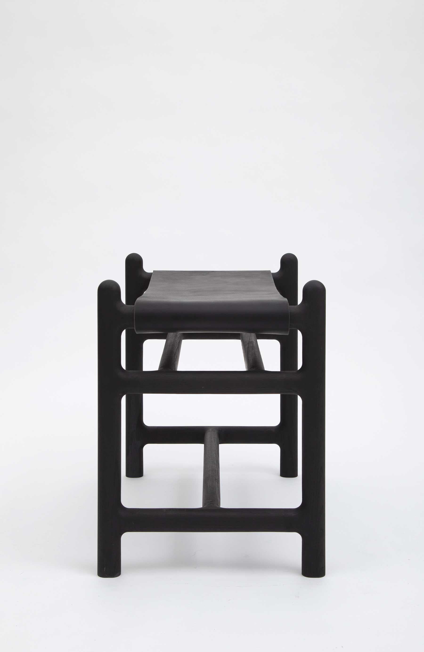 Modern Handcrafted Lyndoe Low Stool in Solid Ash and Buffalo Hide Mary Ratcliffe Studio For Sale