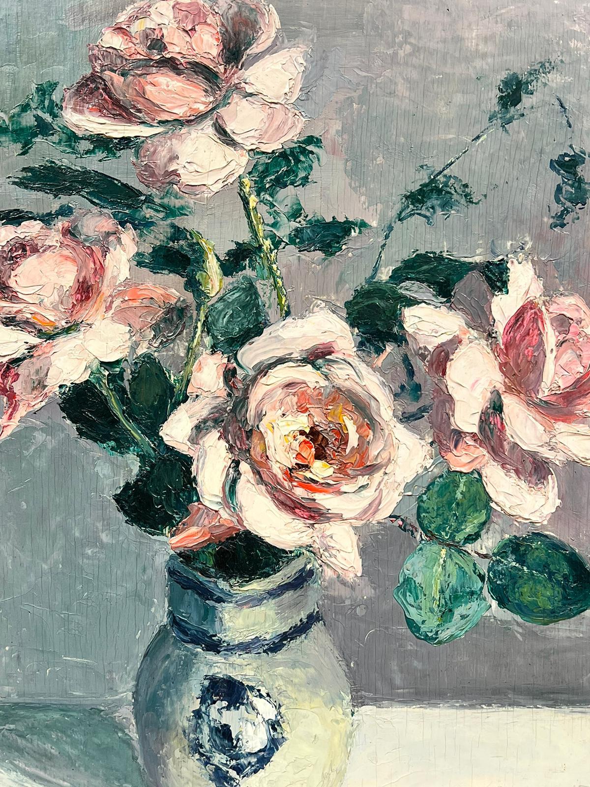 1950's Óleo Impresionista Francés Firmado Rosas Rosas París bodegón marco dorado en venta 1