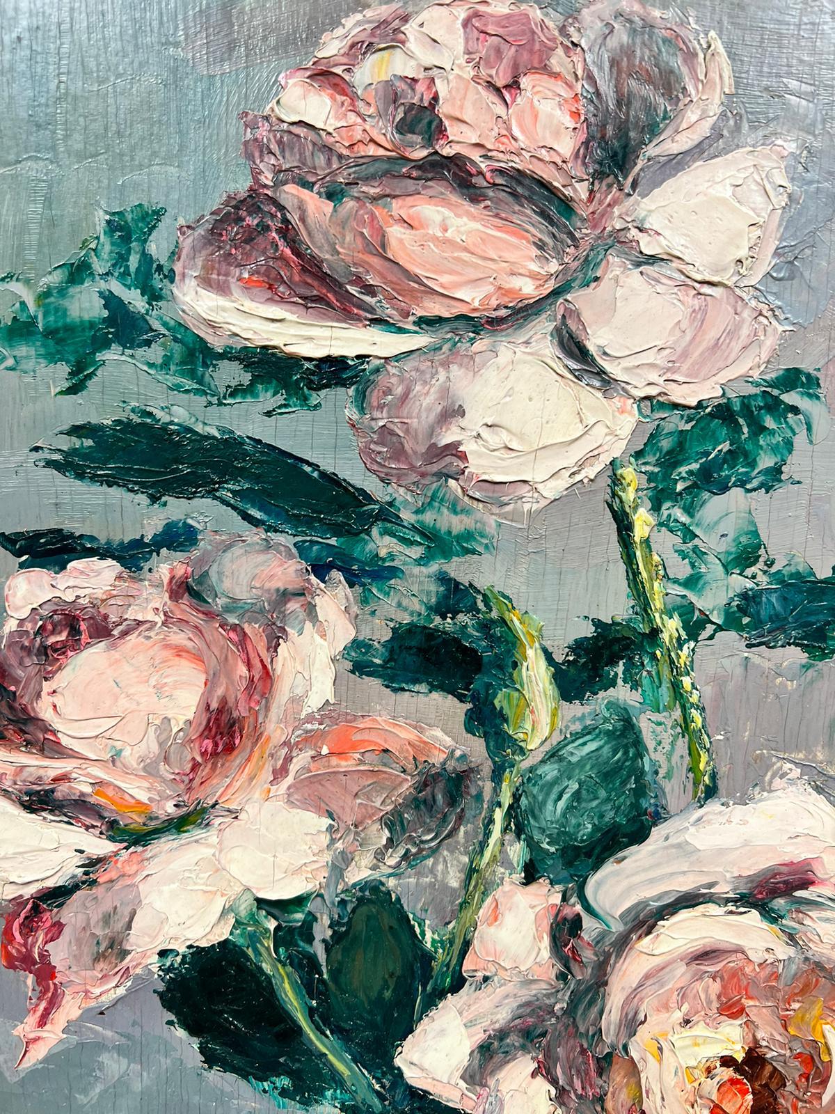 1950's Óleo Impresionista Francés Firmado Rosas Rosas París bodegón marco dorado en venta 3