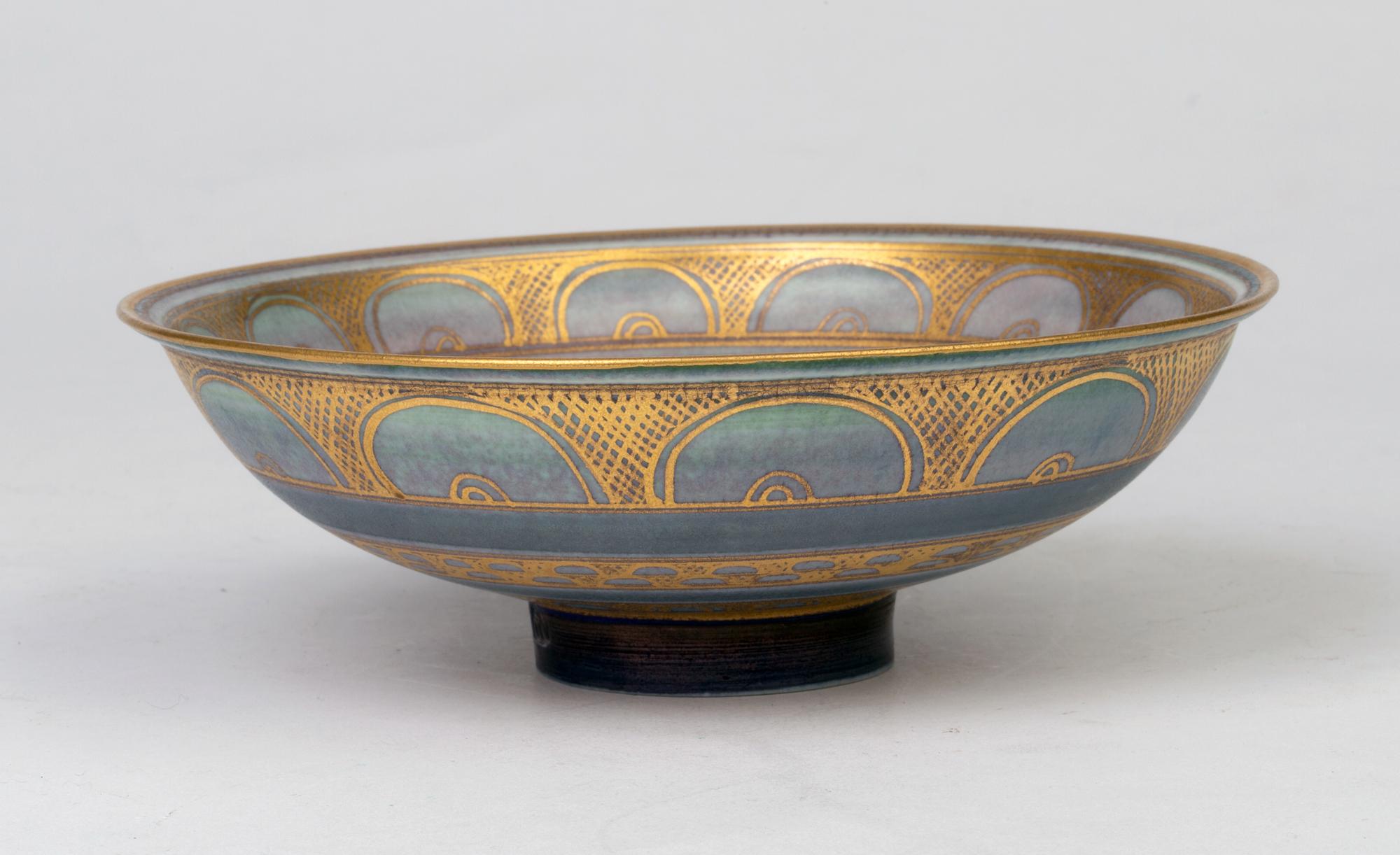 20th Century Mary Rich Islamic Influence Gold Lustre Patterned Porcelain Studio Pottery Bowl