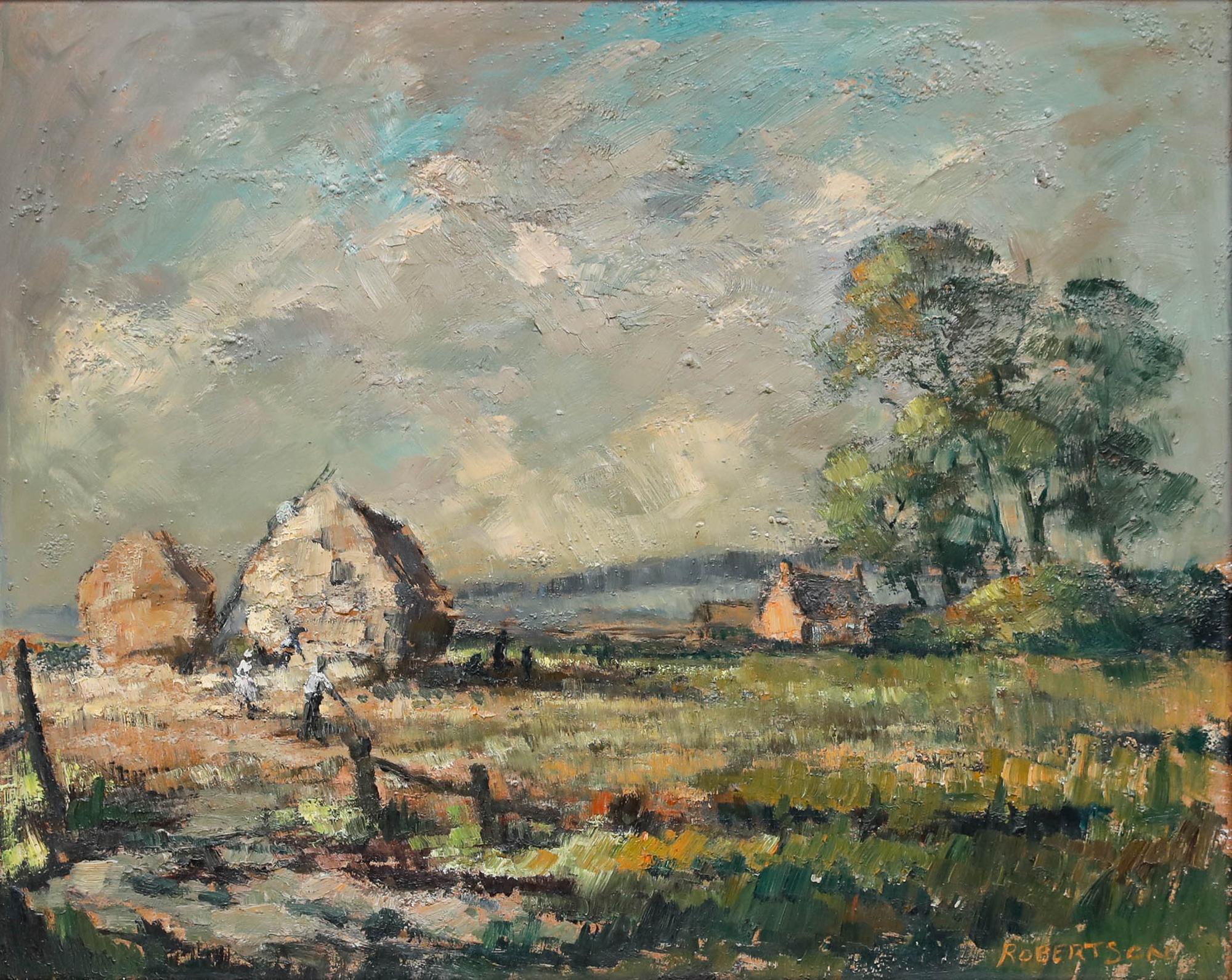 Mary Robertson - Framed 20th Century Oil, Stacking, Burnham Norton For Sale 1