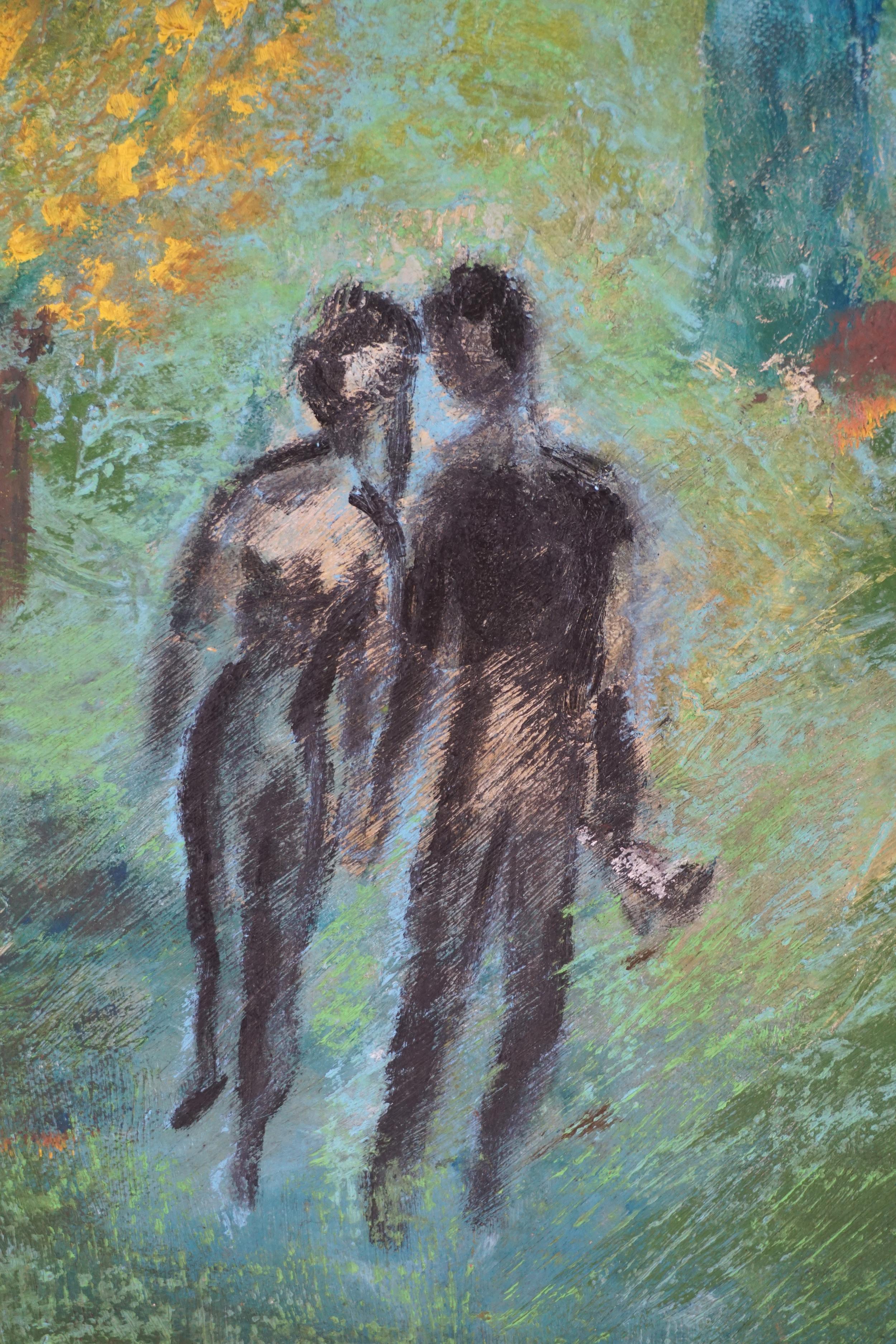 Expressionniste abstrait - Figurative Walk in Golden Gate Park - Huile sur toile - Expressionnisme abstrait Painting par Mary Rudge