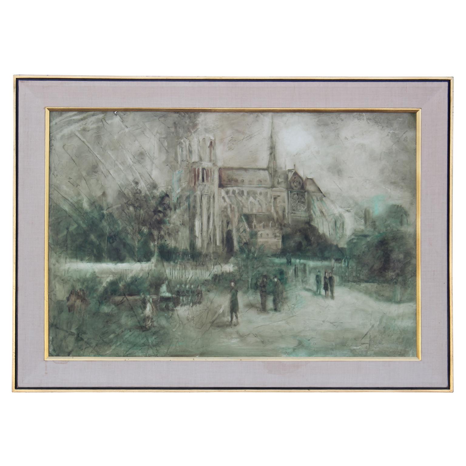 Mary San Angelo Landscape Painting - Impressionist Painting of Notre Dame Cathedral