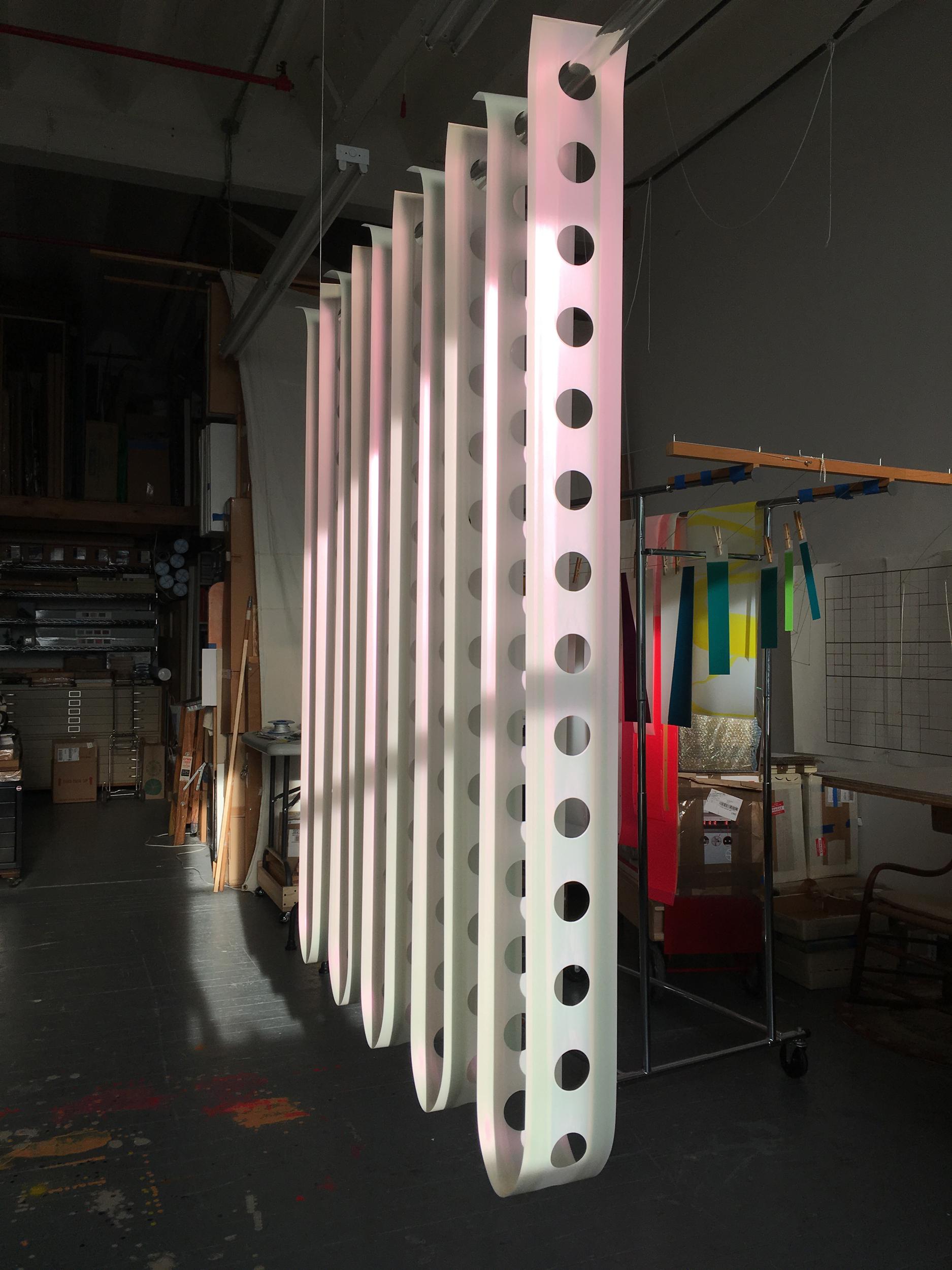 Mary Schiliro, Disembody, 2018, acrylic, mylar, plexiglas rod, 60 x 72 x 4 in 1
