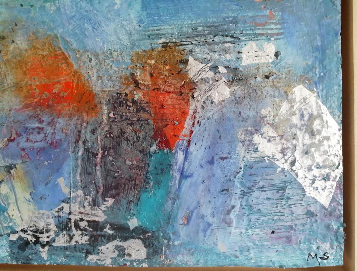 Todas las rocas antiguas que conocí (II)
Mary Scott
firmado a mano por el artista 
Pintura original semiabstracta
Pintura acrílica y pan de oro (acabado plateado) sobre tablero
Tamaño del tablero: Alto 30 cm x Ancho 30 cm x Fondo 0,5 cm
Tamaño del