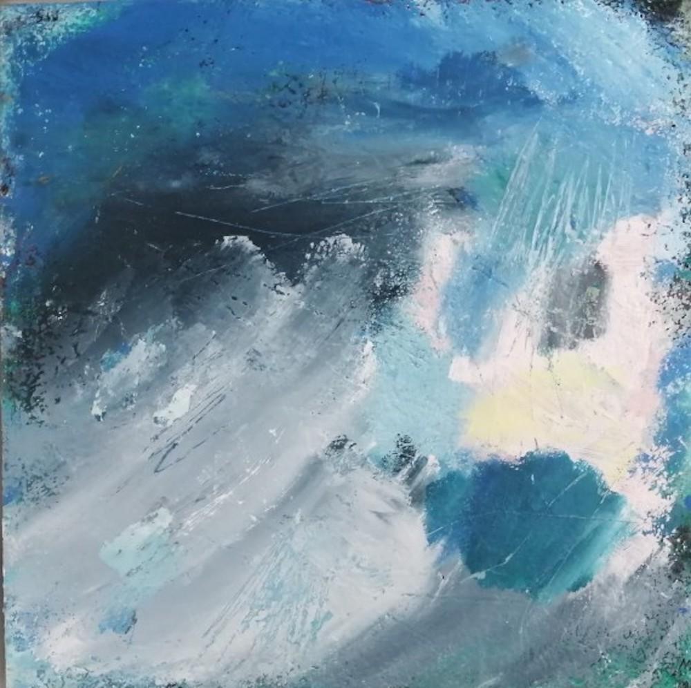 Landscape Painting Mary Scott - Bleu de Cornouailles, peinture originale de paysage marin, art abstrait