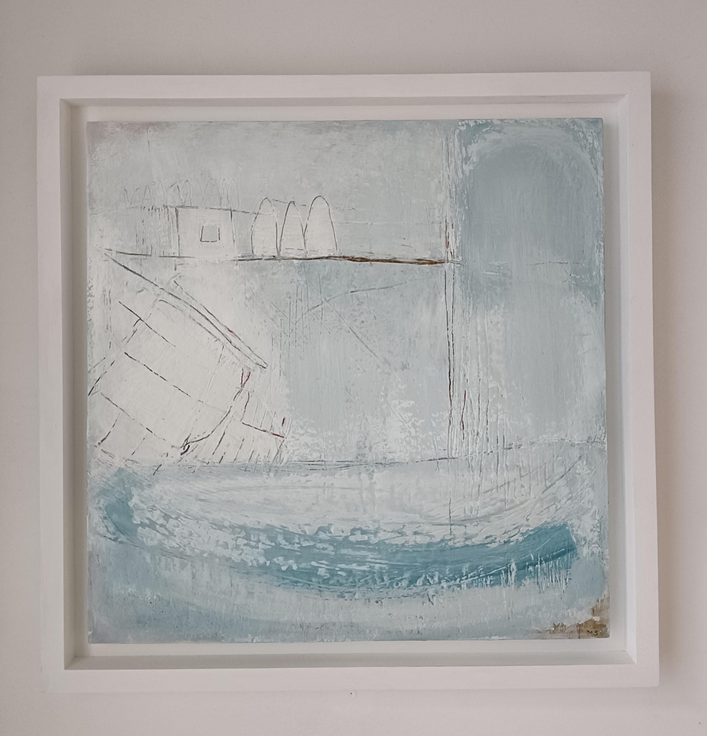 Meet Me by the Harbour [2022]
Please note that insitu images are purely an indication of how a piece may look

Meet Me by the Harbour is an original painting by Mary Scott. This is an abstract painting in a minimal palette of cool turquoise, white