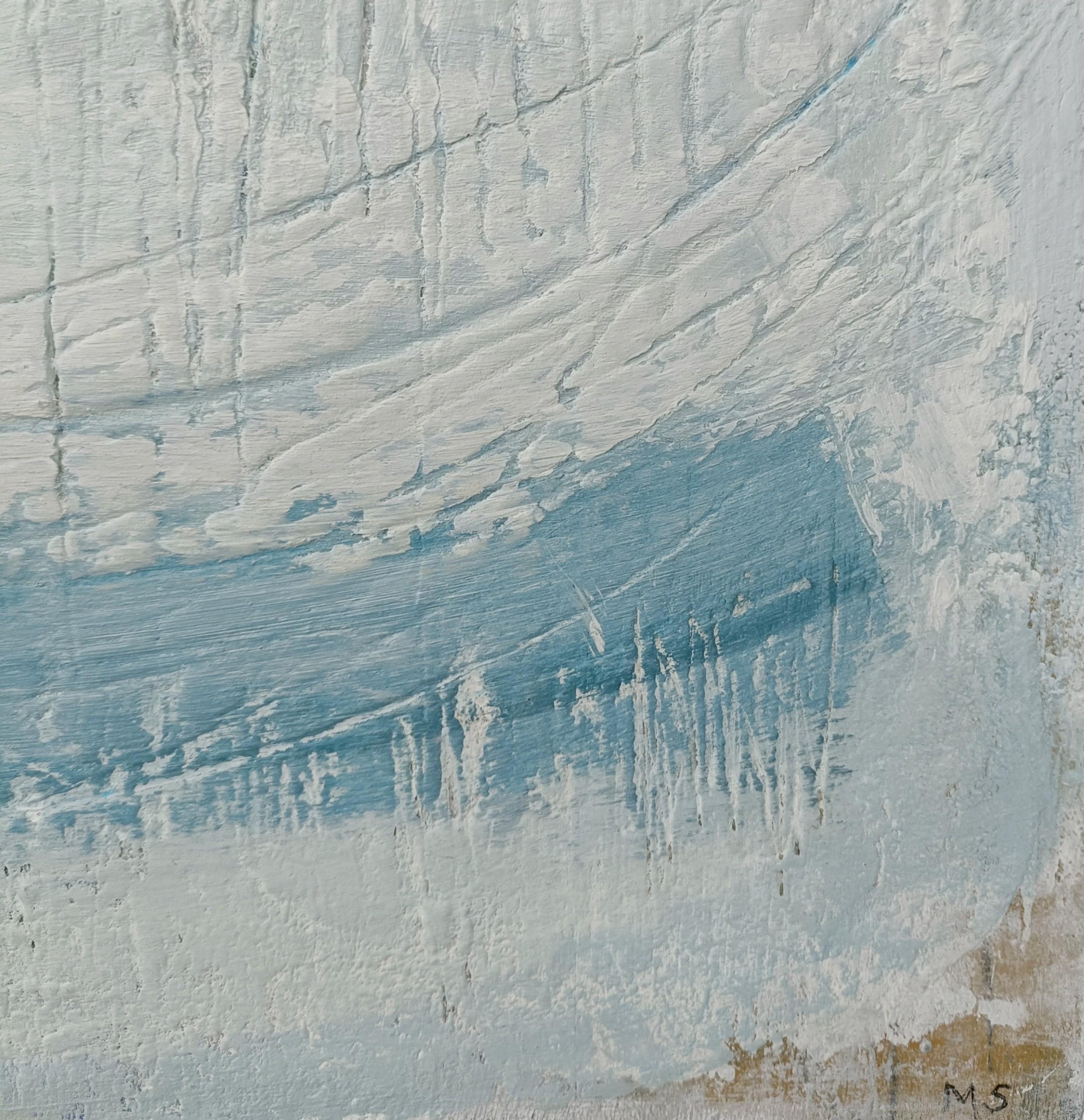 Meet Me By the Harbour, peinture de paysage marin abstrait, art bleu, art contemporain en vente 2
