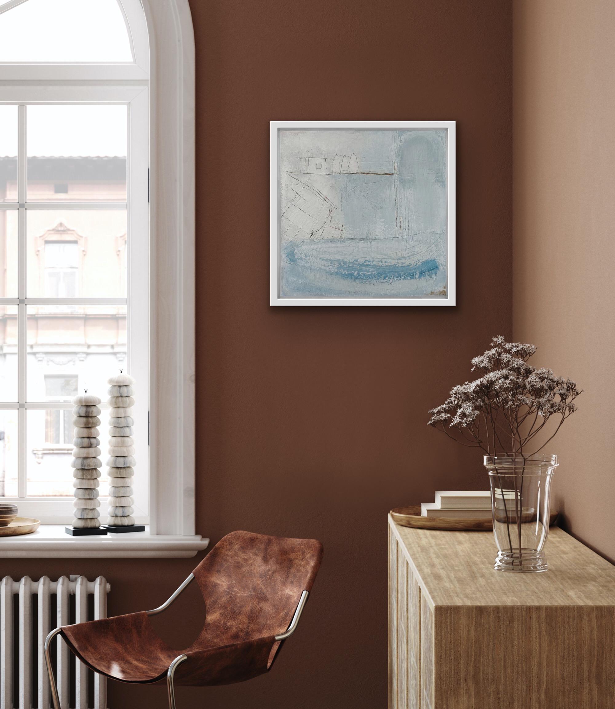 Meet Me By the Harbour, peinture de paysage marin abstrait, art bleu, art contemporain en vente 3