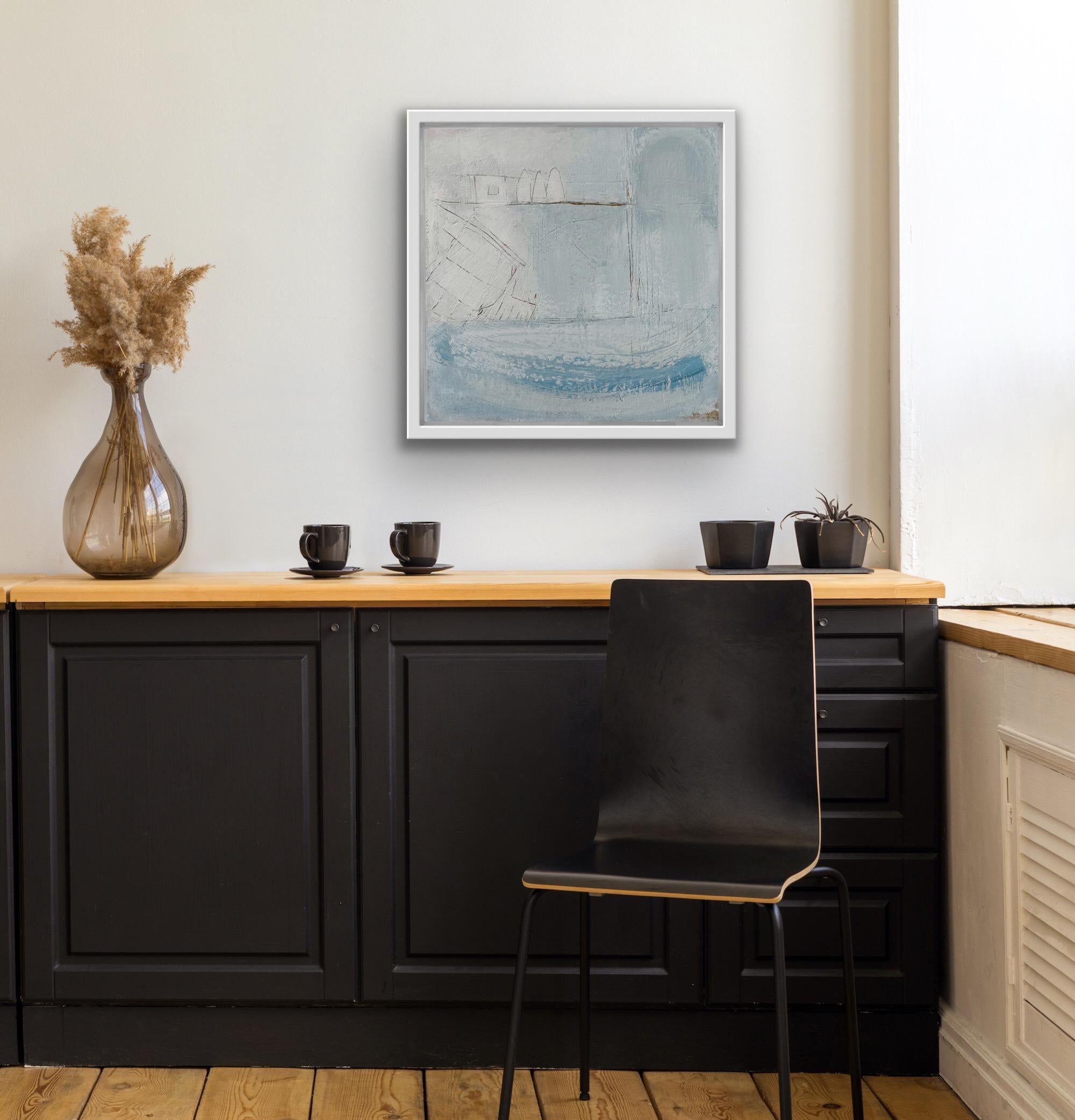 Meet Me By the Harbour, peinture de paysage marin abstrait, art bleu, art contemporain en vente 4