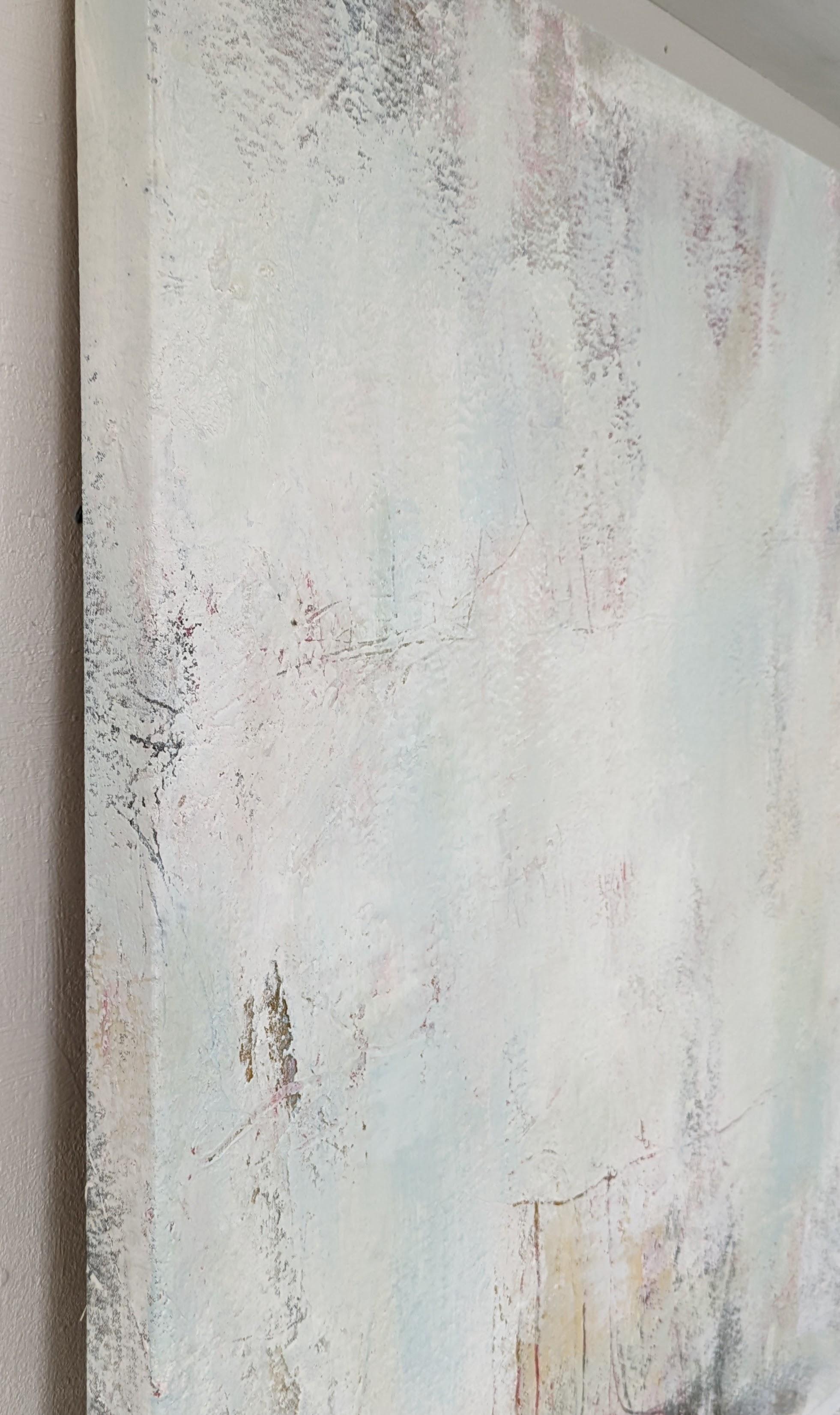 Rosy Granite Coast (I), Cornouailles, peinture originale, art abstrait, roches, blanc - Abstrait Painting par Mary Scott