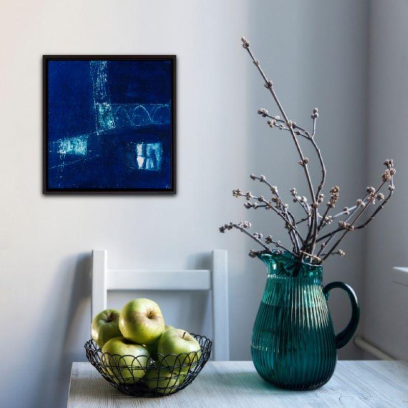 Tempo di tornare a casa, arte astratta, dipinto originale blu - Abstract Painting Blu di Mary Scott