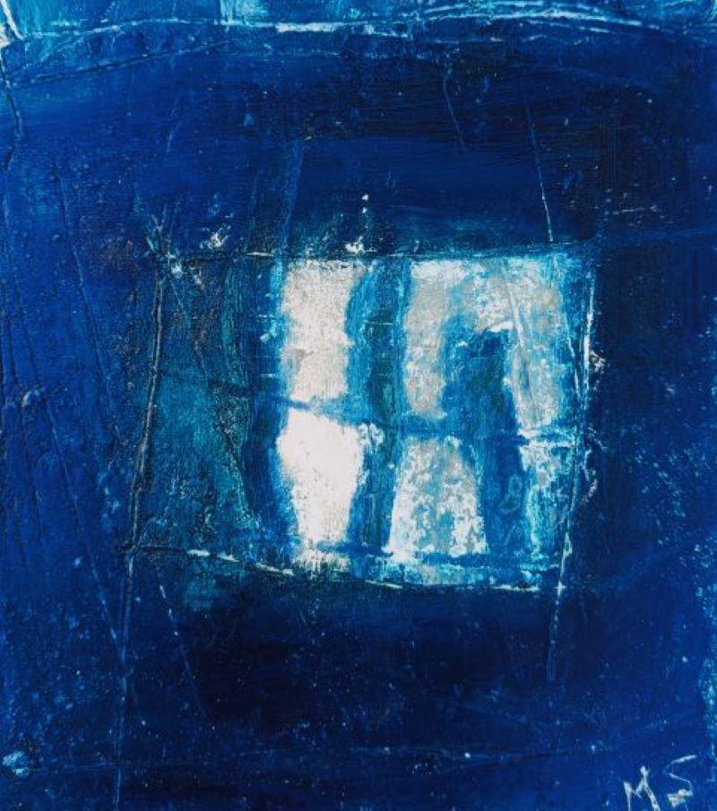 Tempo di tornare a casa, arte astratta, dipinto originale blu in vendita 2