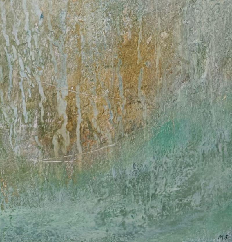 Listening to this day, original abstract painting, impressionist art - Gray Abstract Photograph by Mary Scott