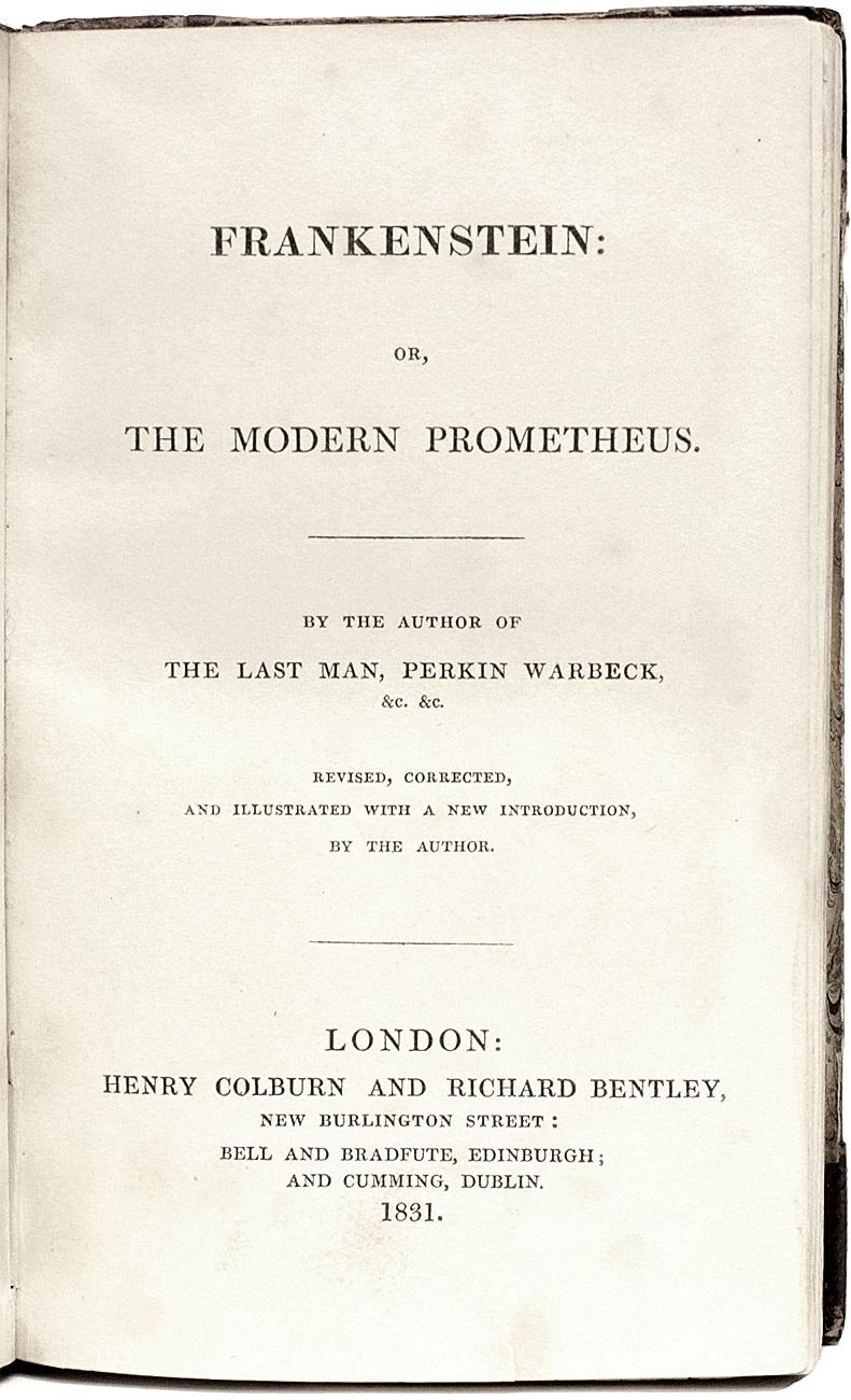British Mary Shelley, Frankenstein, First Printing of the Third Edition, 1831