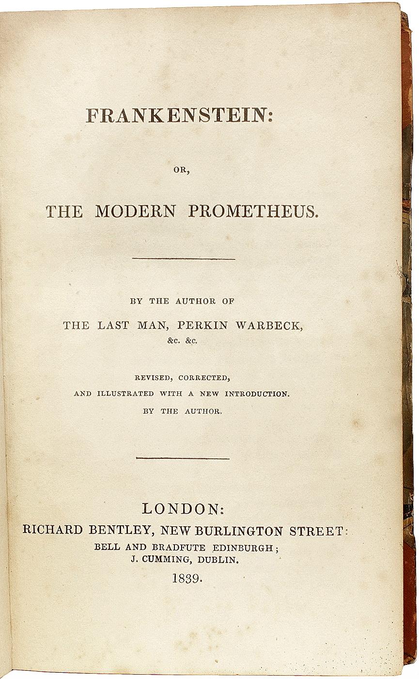 Cuir Mary SHELLEY. Frankenstein : Ou le Prométhée moderne. 1839 - 3E ÉDITION 4E IMPRESSION en vente