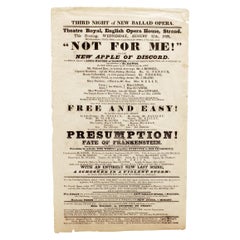 Mary SHELLEY. PRESUMPTION! Or, The Fate Of Frankenstein - 1828 THEATRE PLAYBILL!