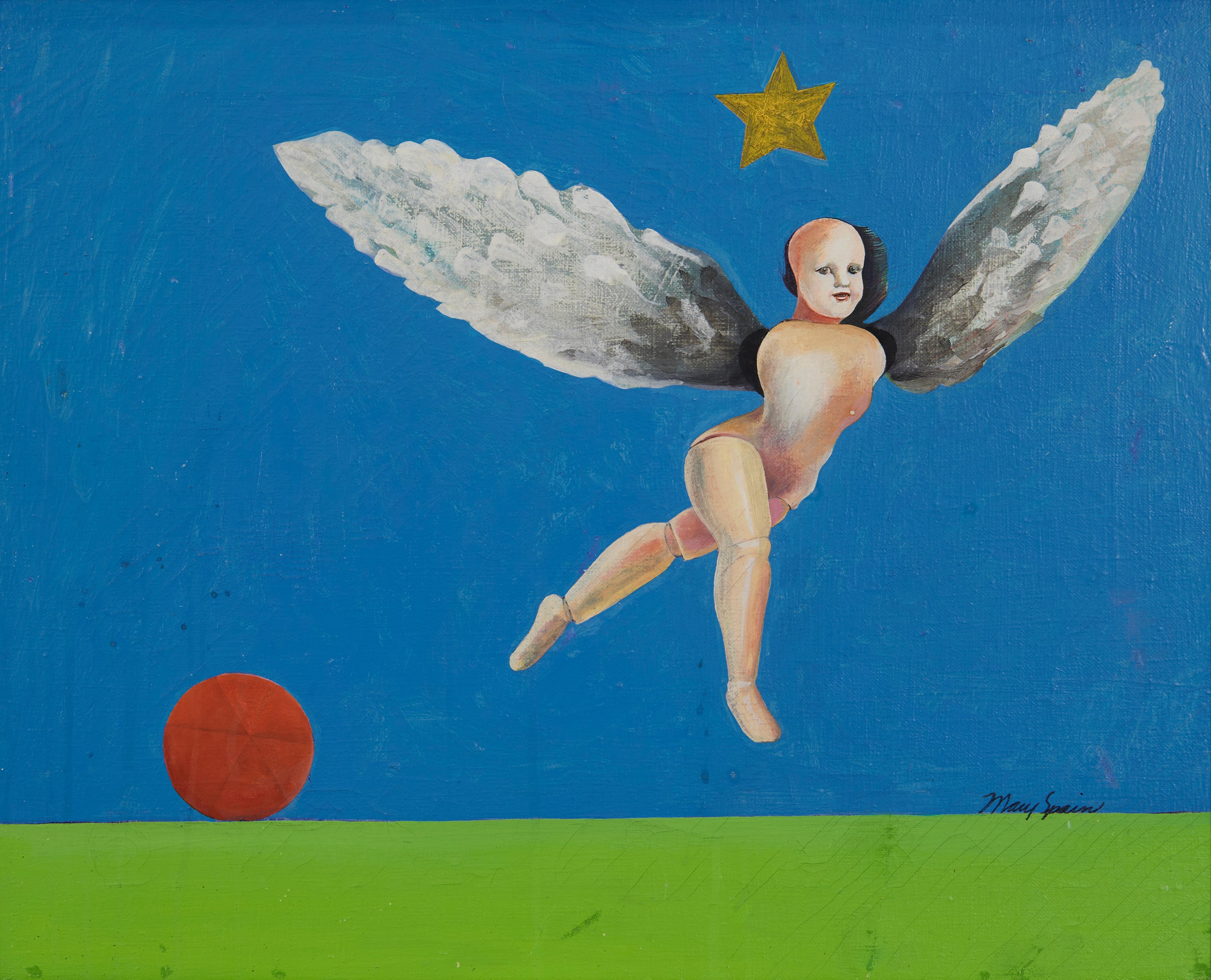 Surrealistische fliegende Fantasiefigur, Cleveland Frau Künstlerin – Painting von Mary Spain
