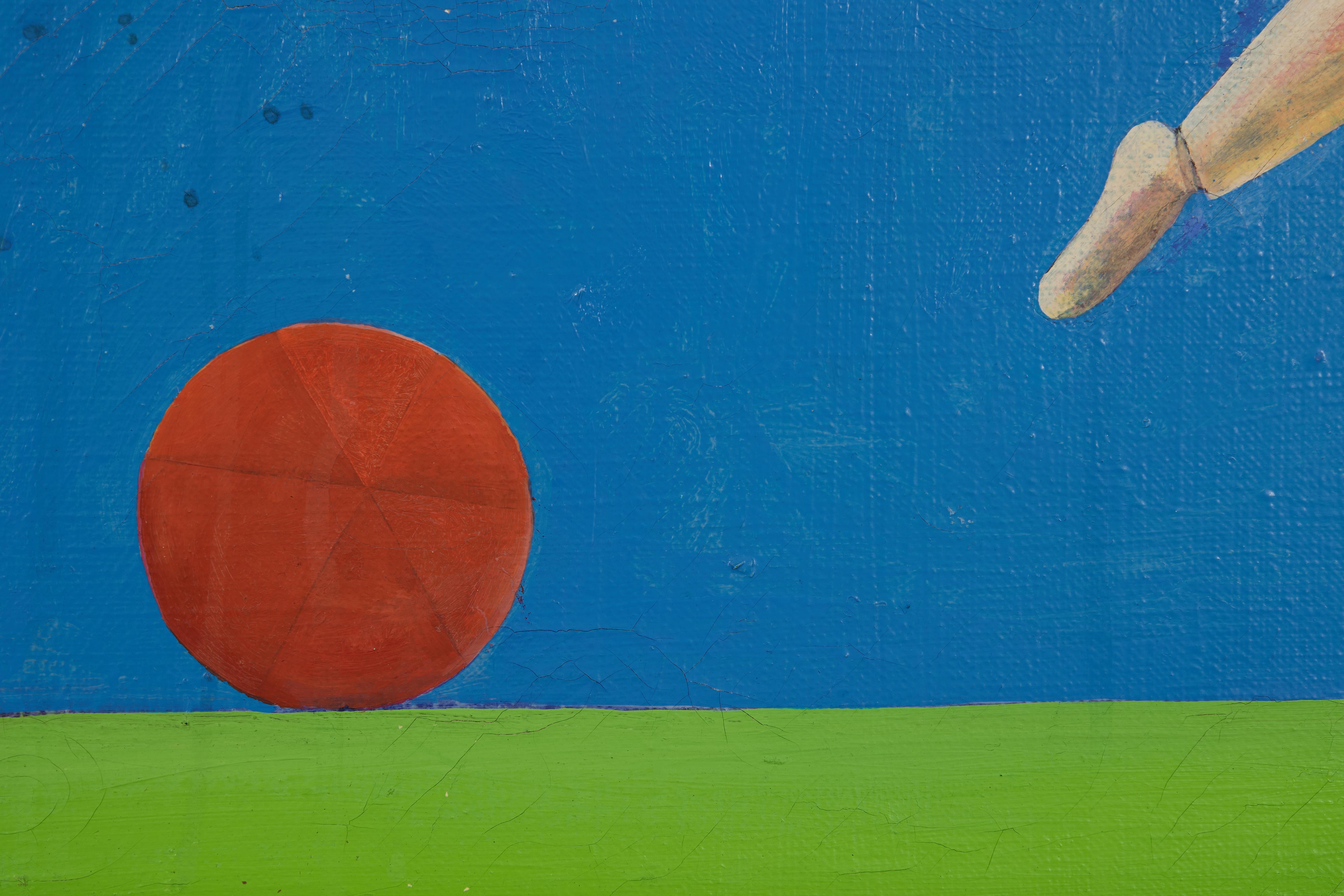 Surrealistische fliegende Fantasiefigur, Cleveland Frau Künstlerin (Blau), Figurative Painting, von Mary Spain