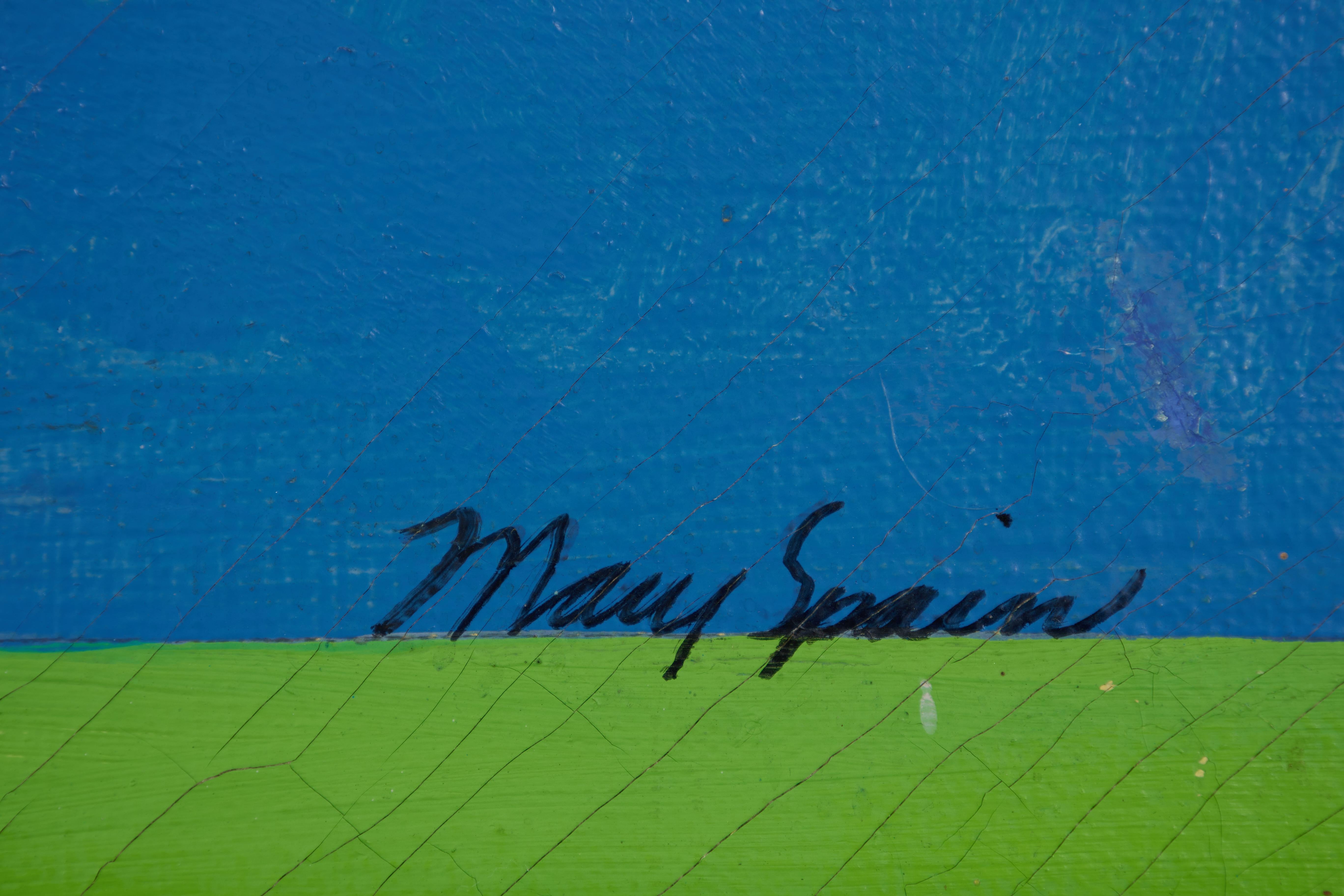 Mary Spain (Amerikanerin, 1934-1983)
Fliegende Figur, 1970er Jahre
Öl auf Leinwand
Signiert unten rechts
17.5. x 21.5. Zoll
22 x 26 Zoll, gerahmt

Die Arbeiten von Mary Spain sind in einem Reich der Fantasie angesiedelt und zeigen seltsam verzerrte