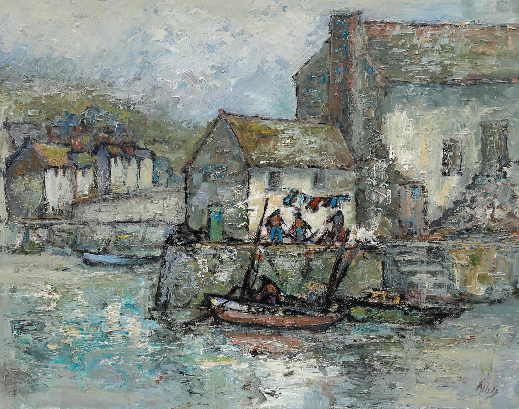 Mary Stella Edwards (1915-2009) - 20. Jahrhundert Öl, Cornish Harbour im Angebot 1