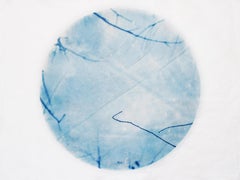 "Blank Sky" - cyanotype, circle, sky, clouds, branches, blue