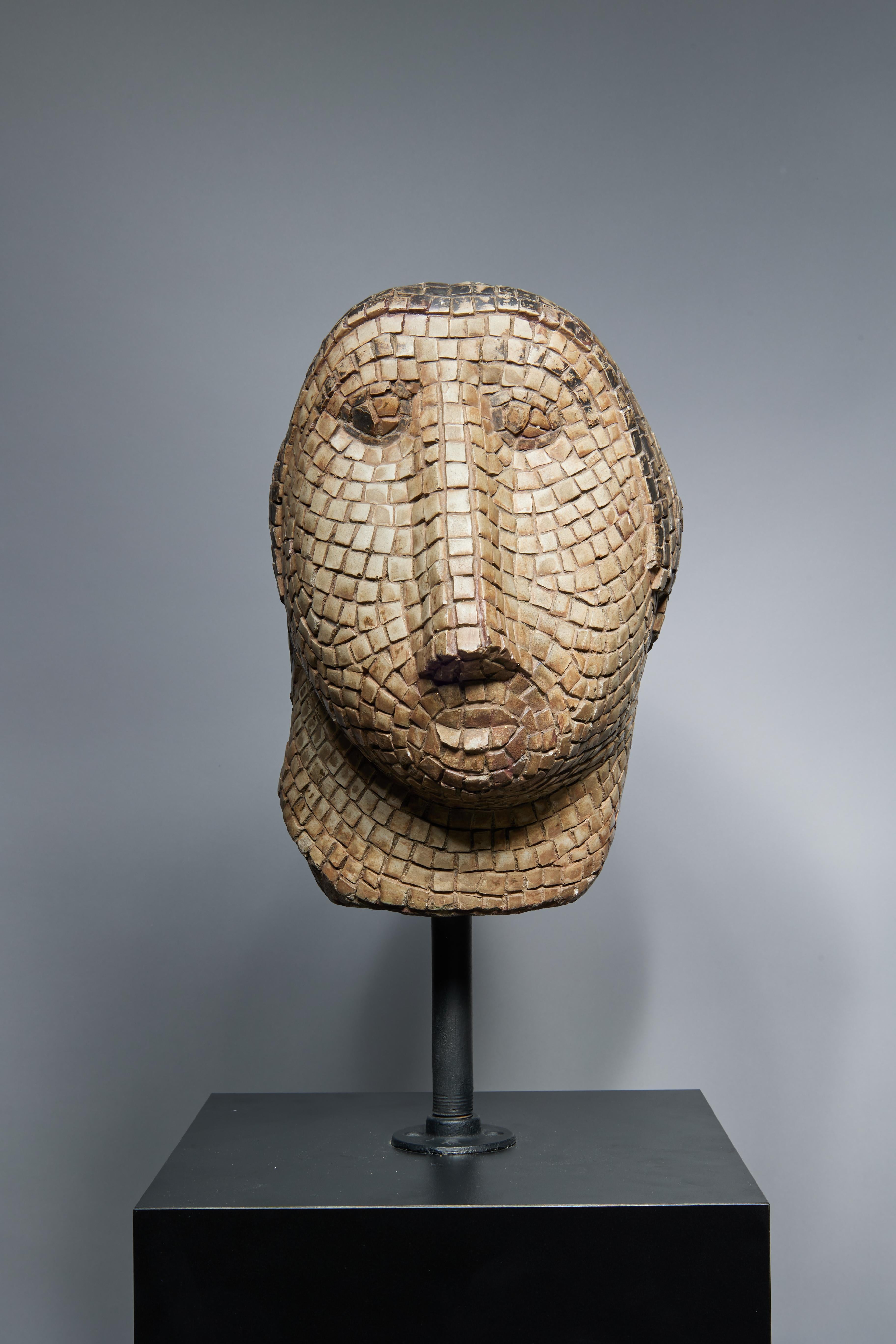 Mary T. Bowling Figurative Sculpture - Mosaic Female Head Atop Large Pedestal, 20th Century California Artist